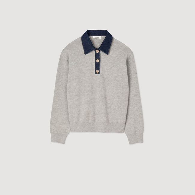 Jumper with denim collar