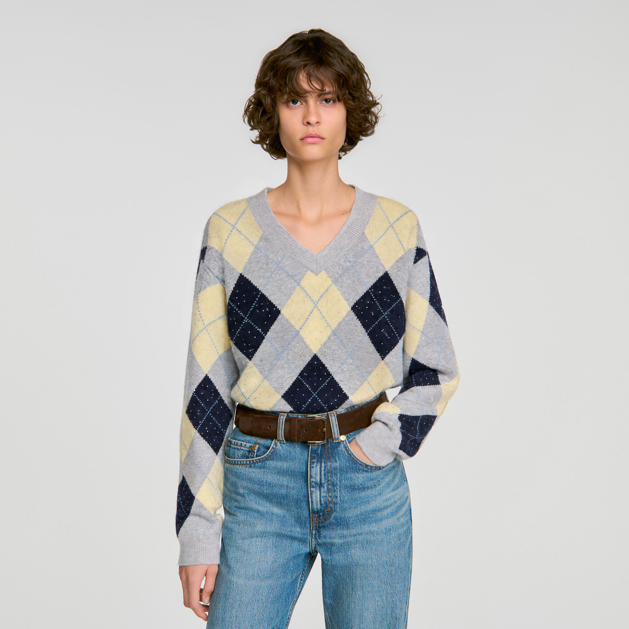 Rhinestone Argyle jumper - Women | Sandro