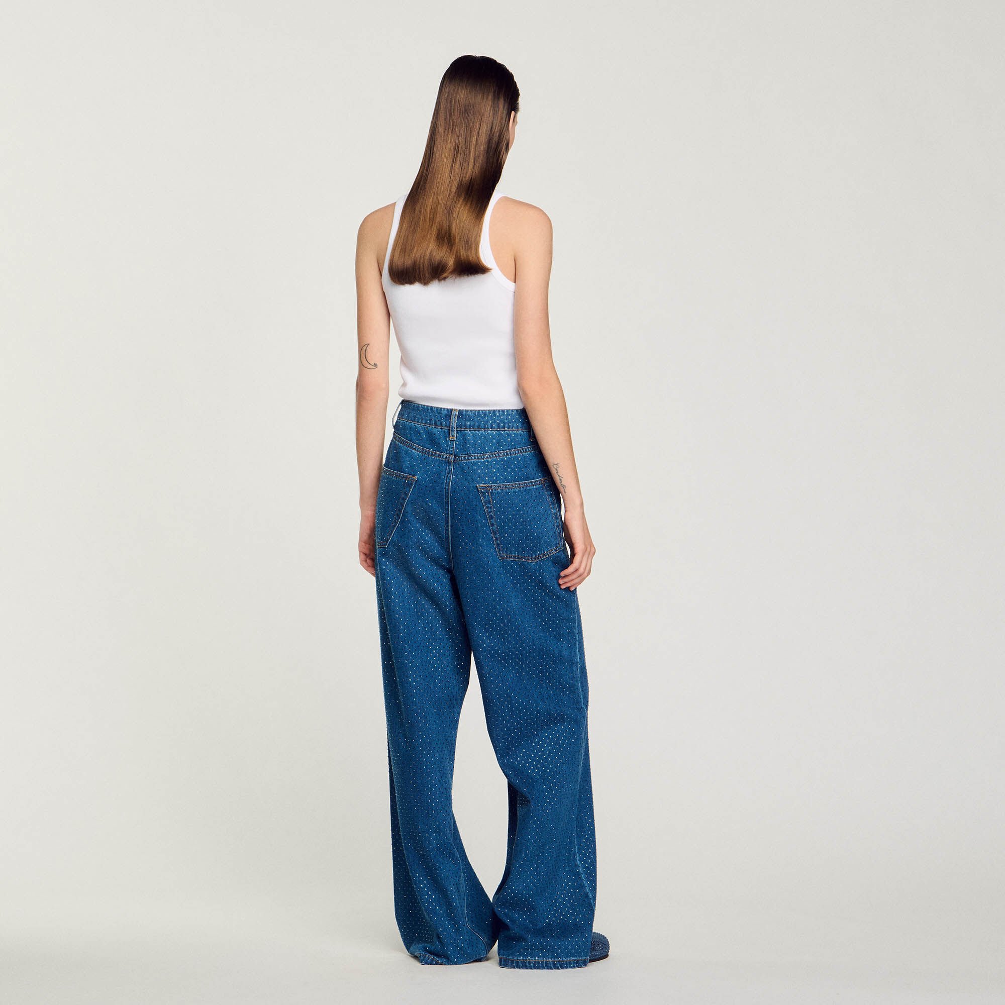 Wide-leg rhinestone jeans