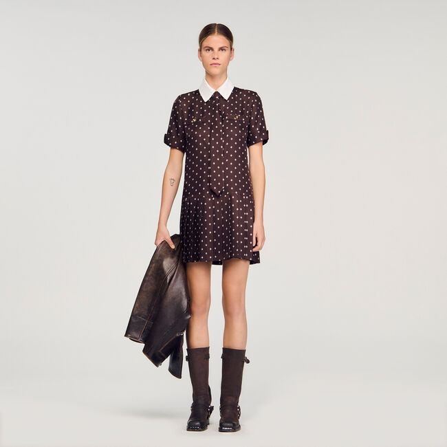 Printed satin-effect short dress