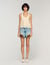 Satin top with lace trim