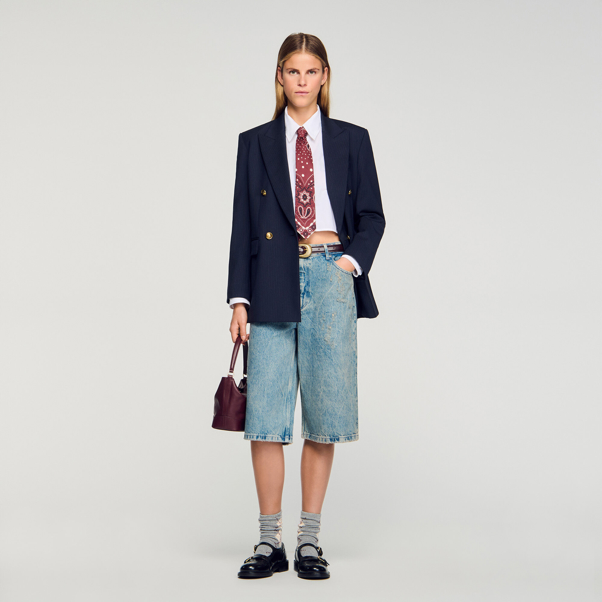 Distressed denim Bermuda shorts