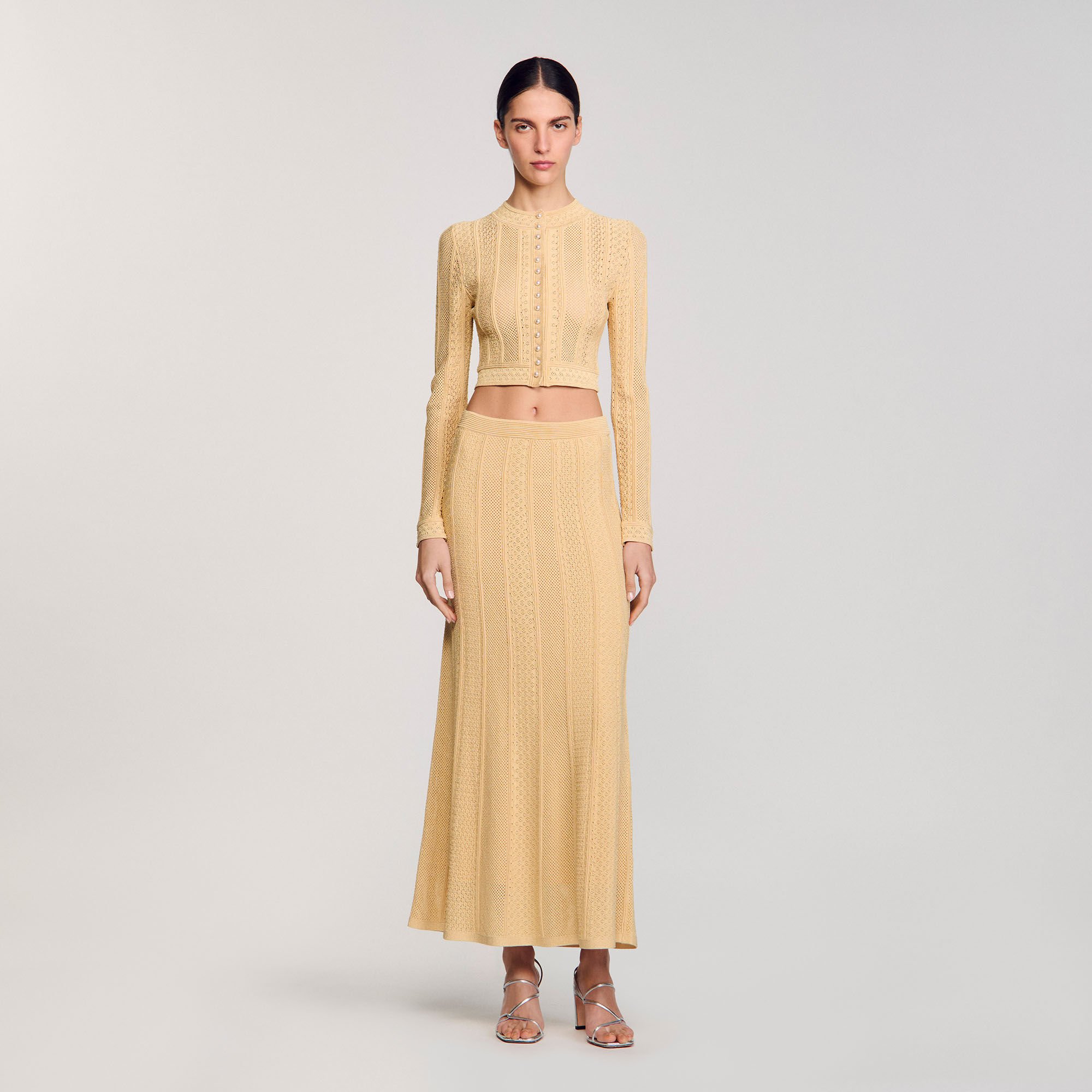 Pointelle knit maxi skirt