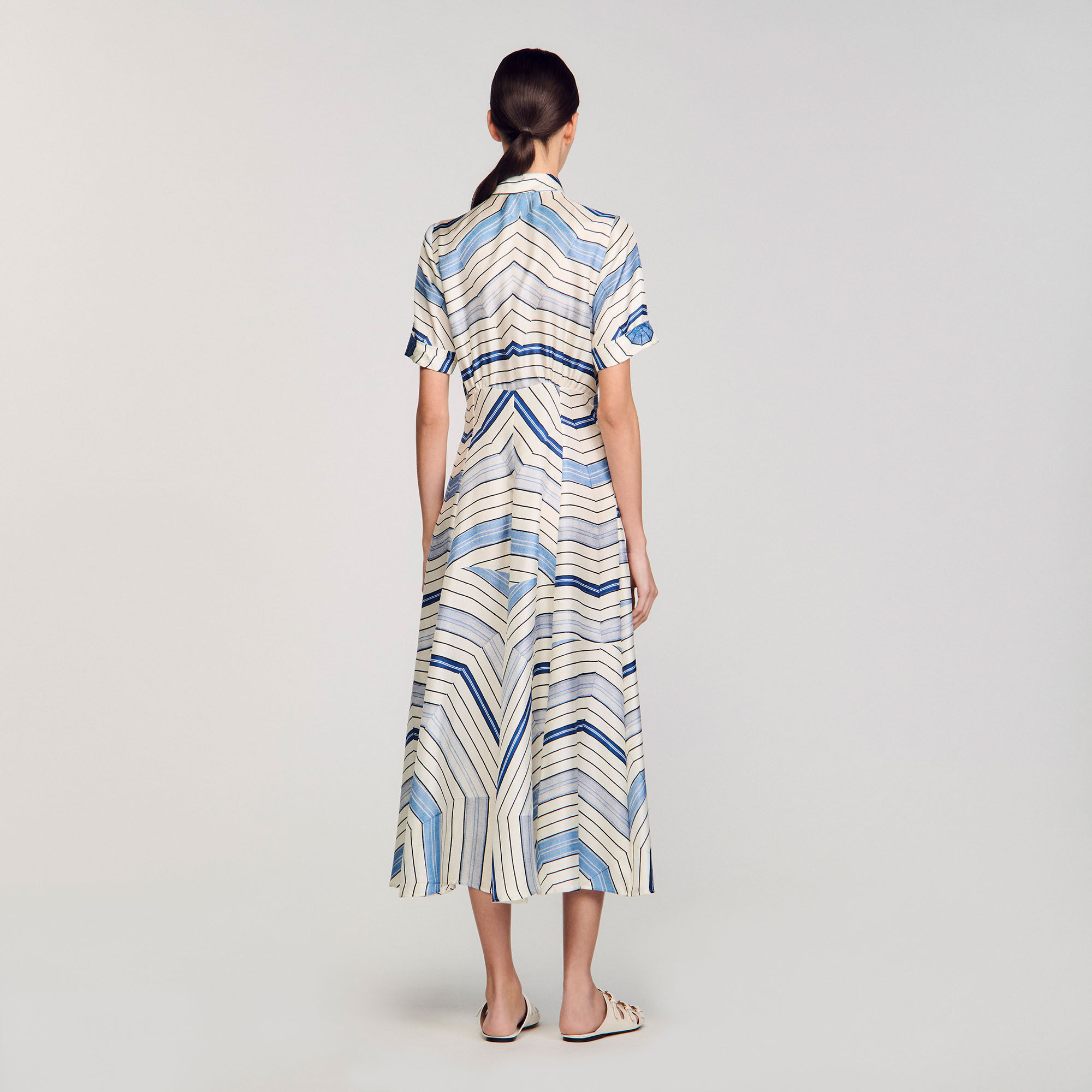 Spiral-motif silk midi dress