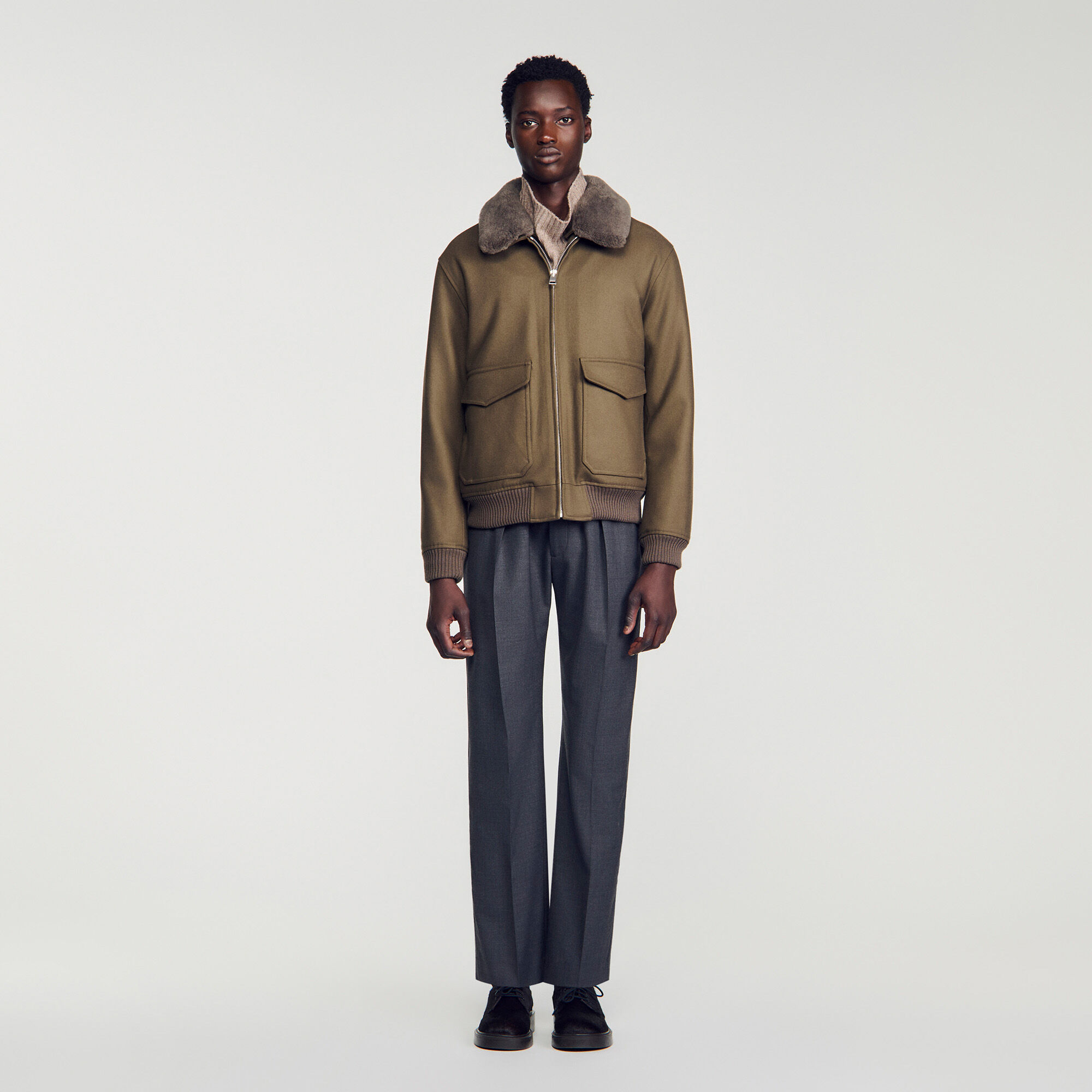 Wool aviator jacket with shearling - Men | Sandro