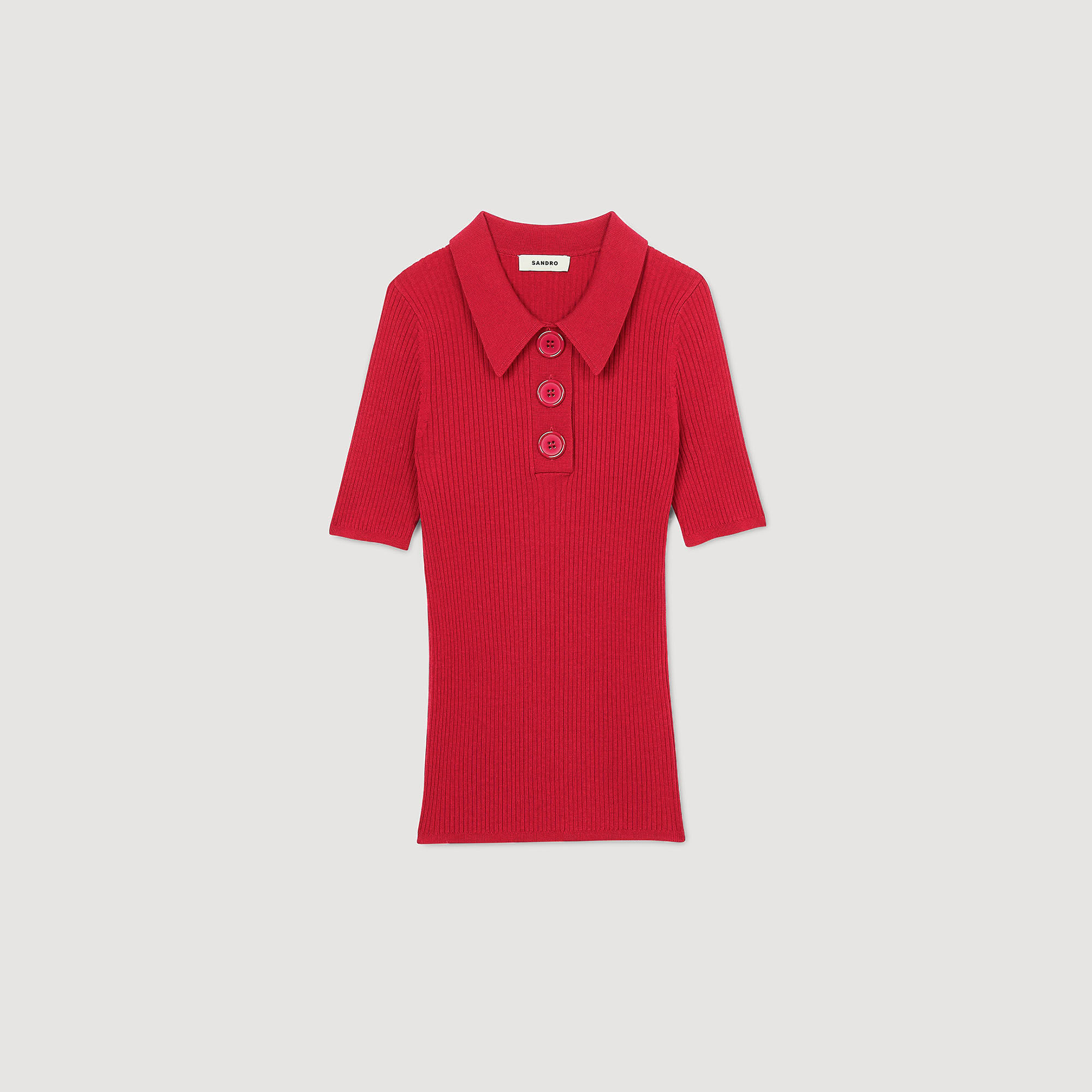 Rib knit polo shirt