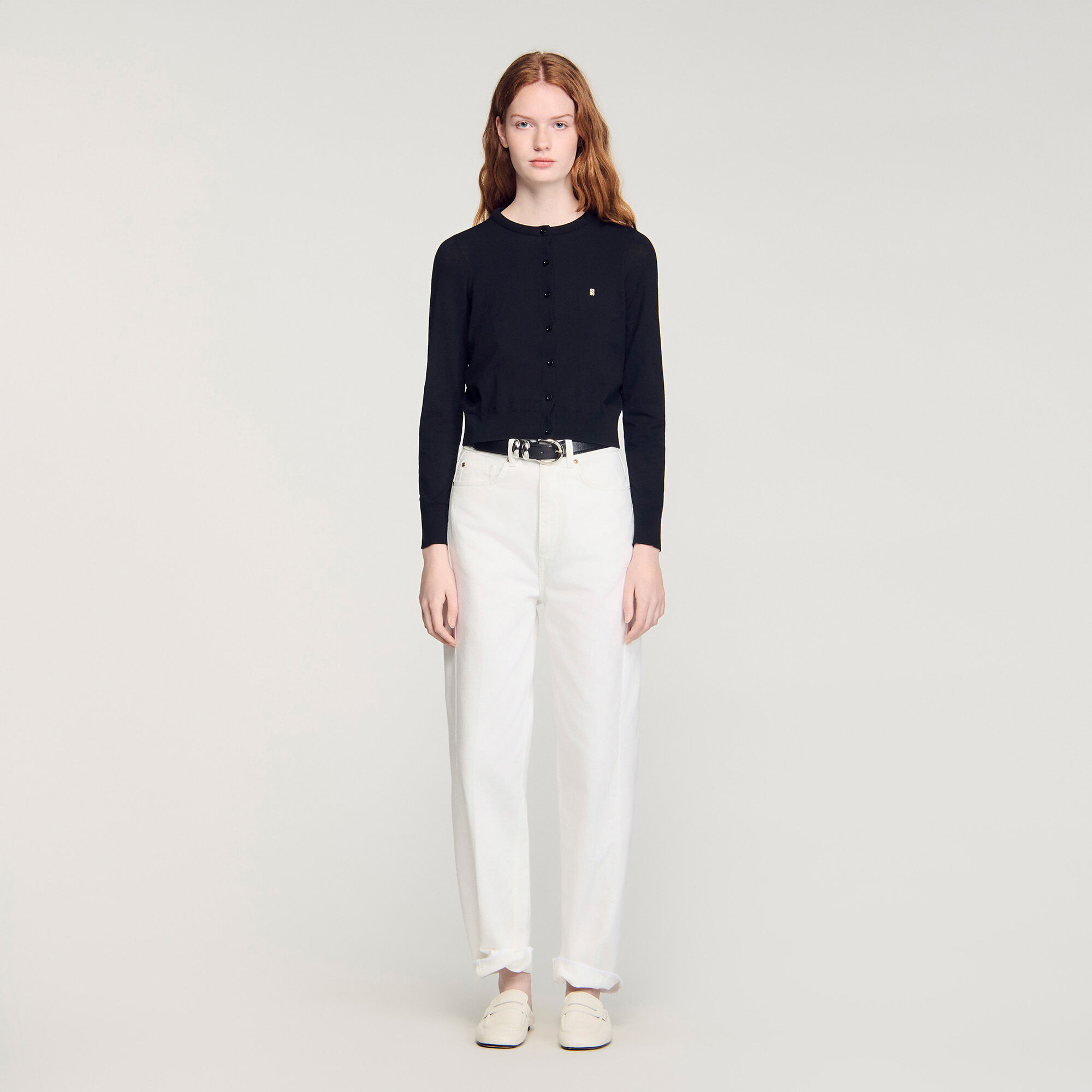 Padded round neck cropped cardigan