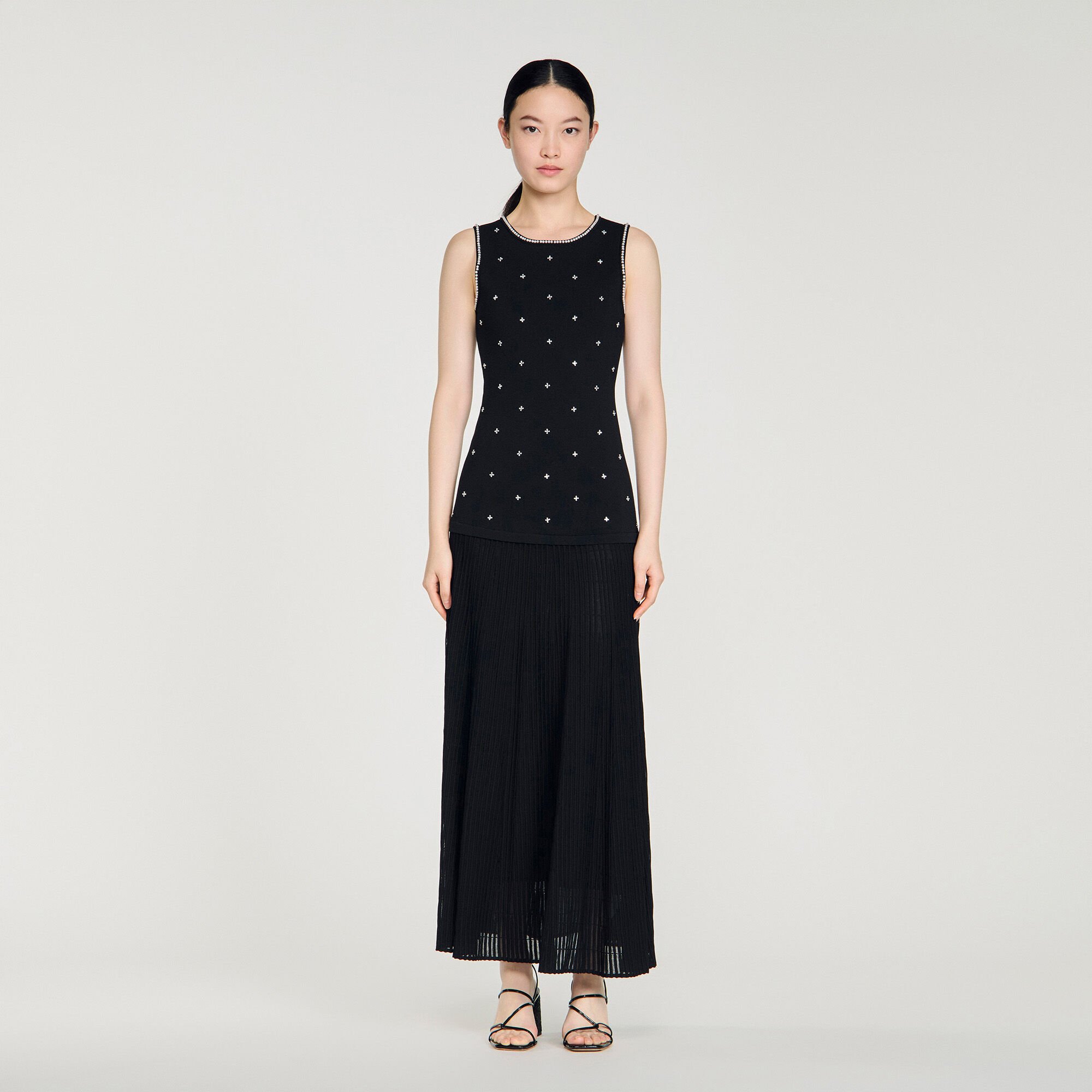 Rhinestone flower print maxi dress