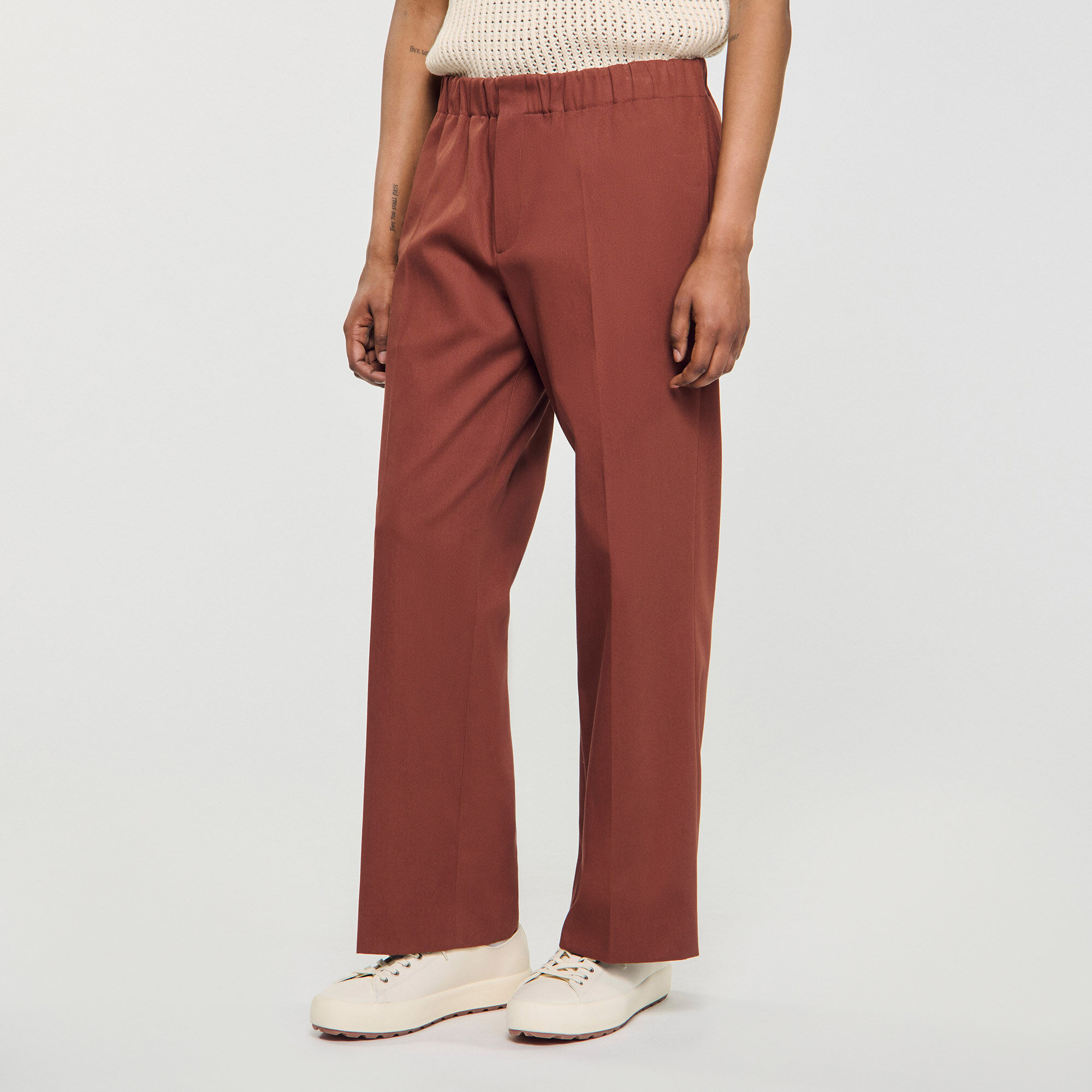 Elasticated wide-leg cotton trousers
