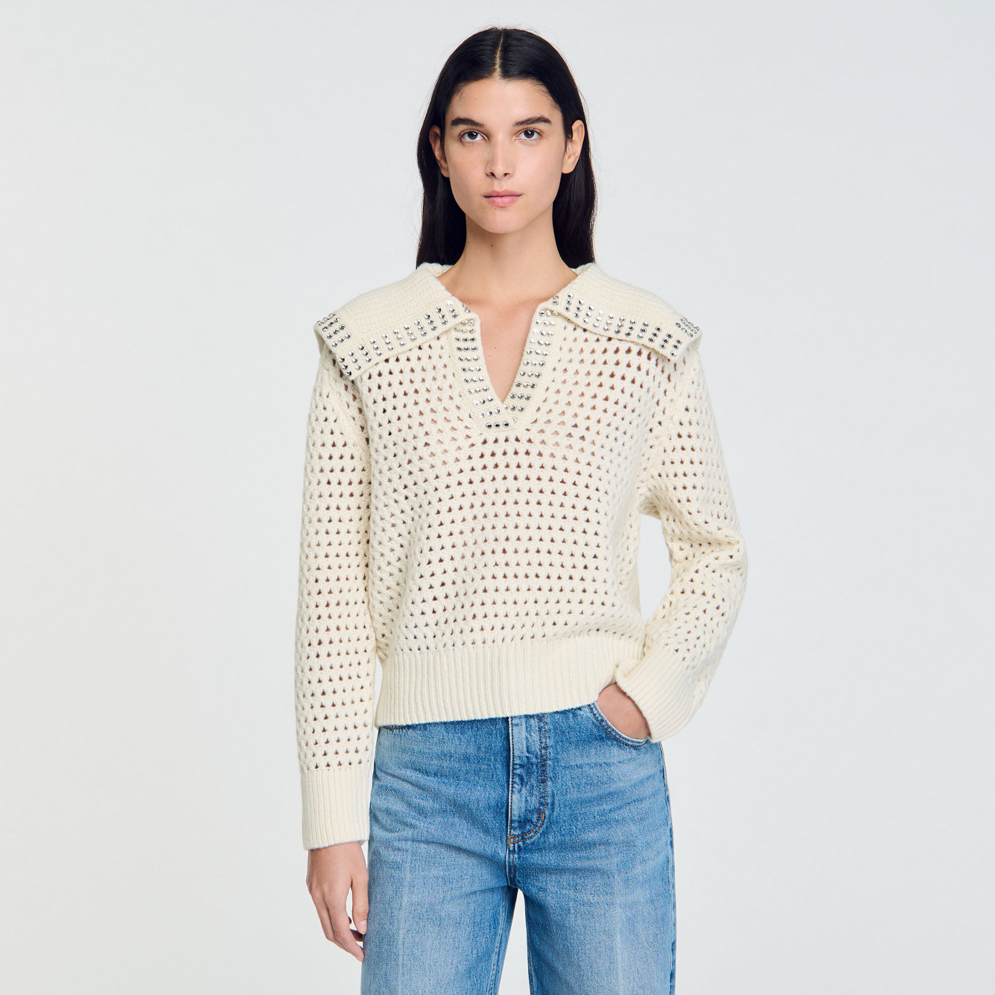 Sailor-neck wool jumper
