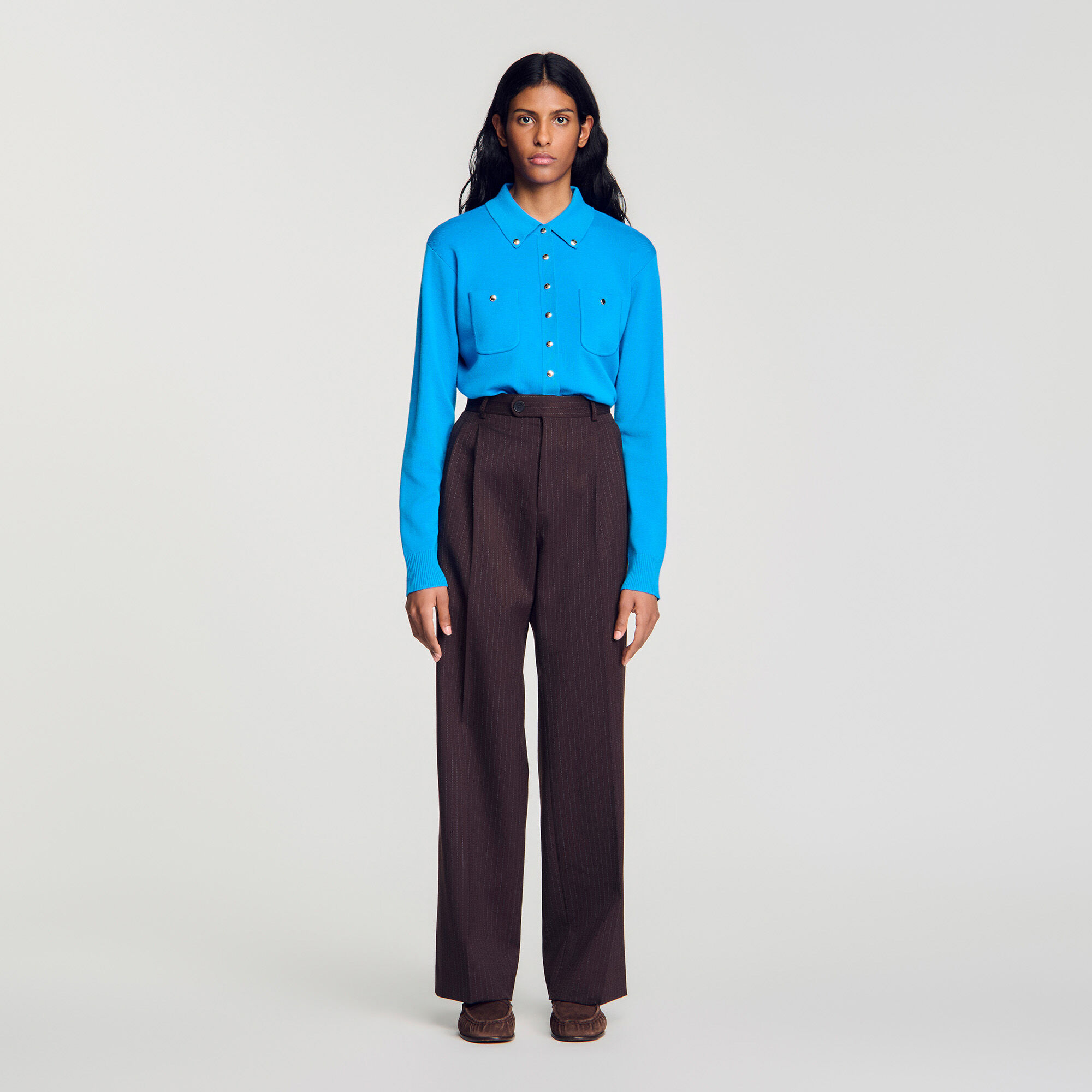 Striped straight-leg trousers
