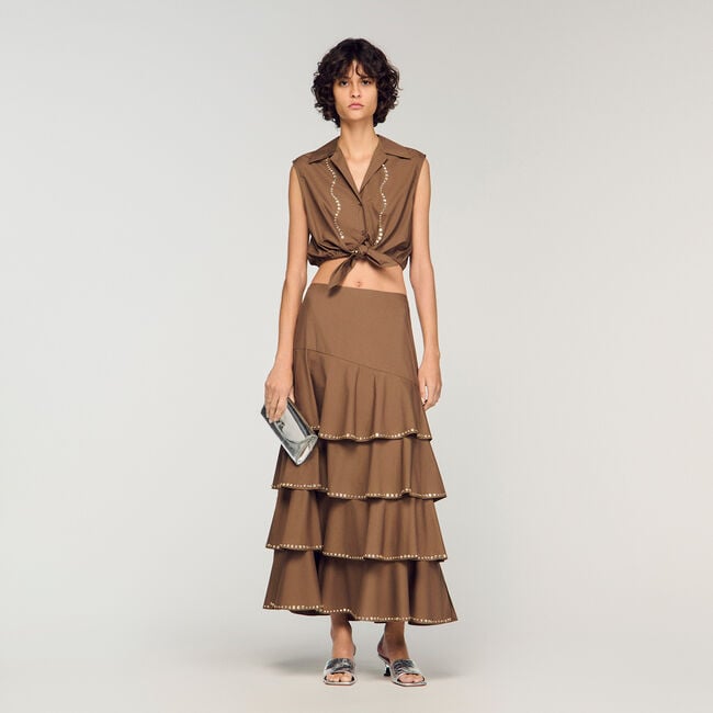 Long ruffled rhinestone skirt