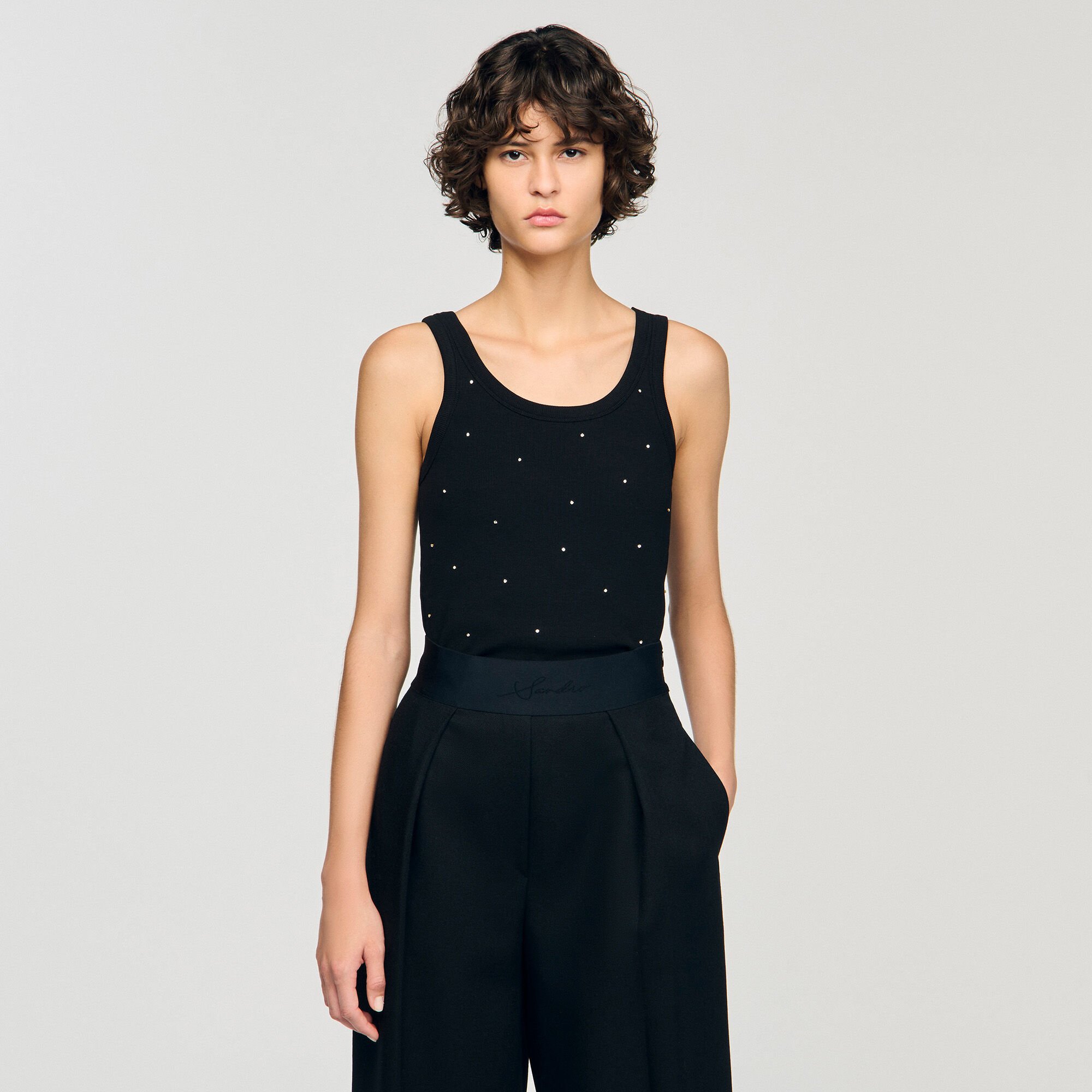 Vest top with rhinestones