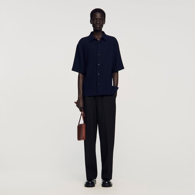 Textured shark collar shirt