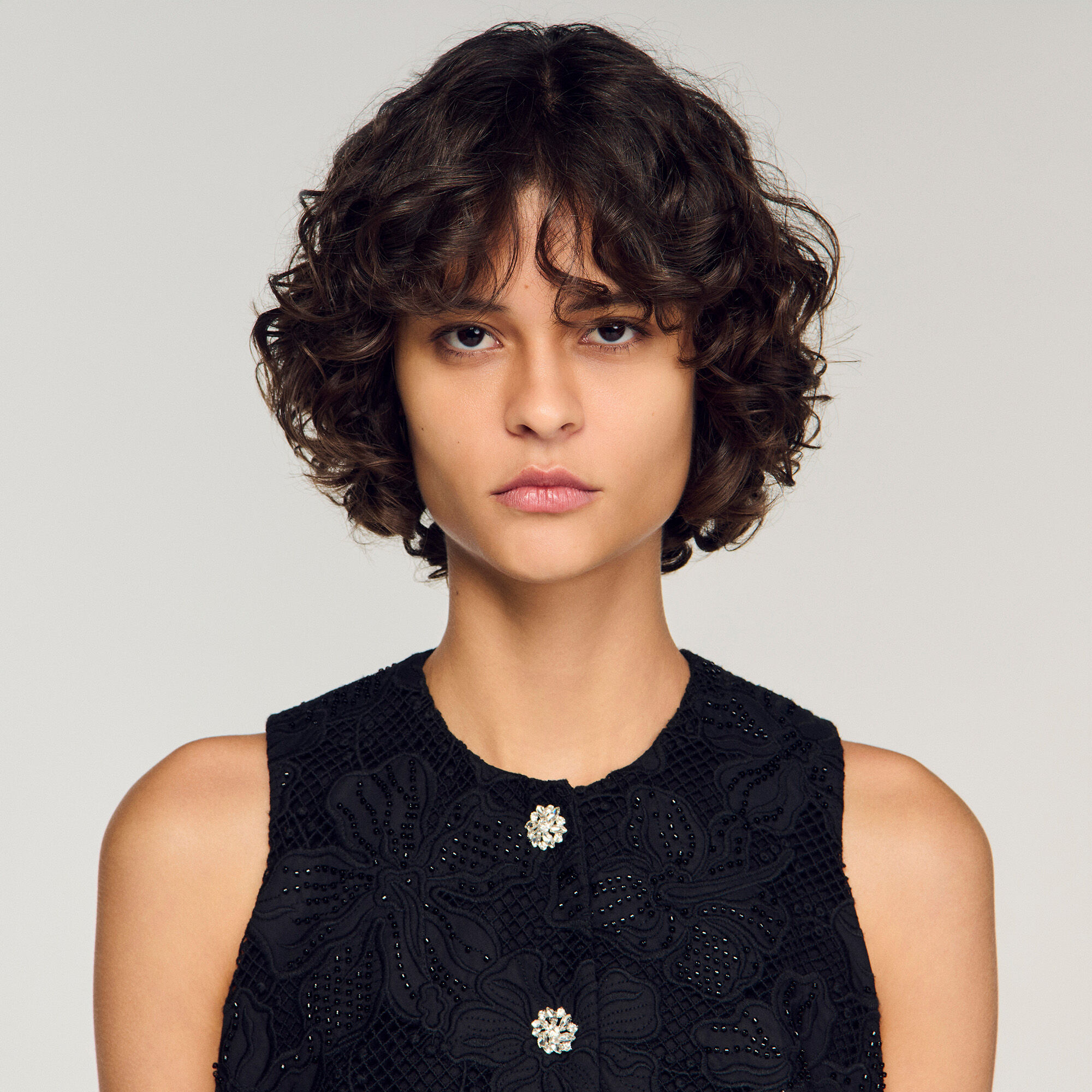 Embroidered guipure crop top