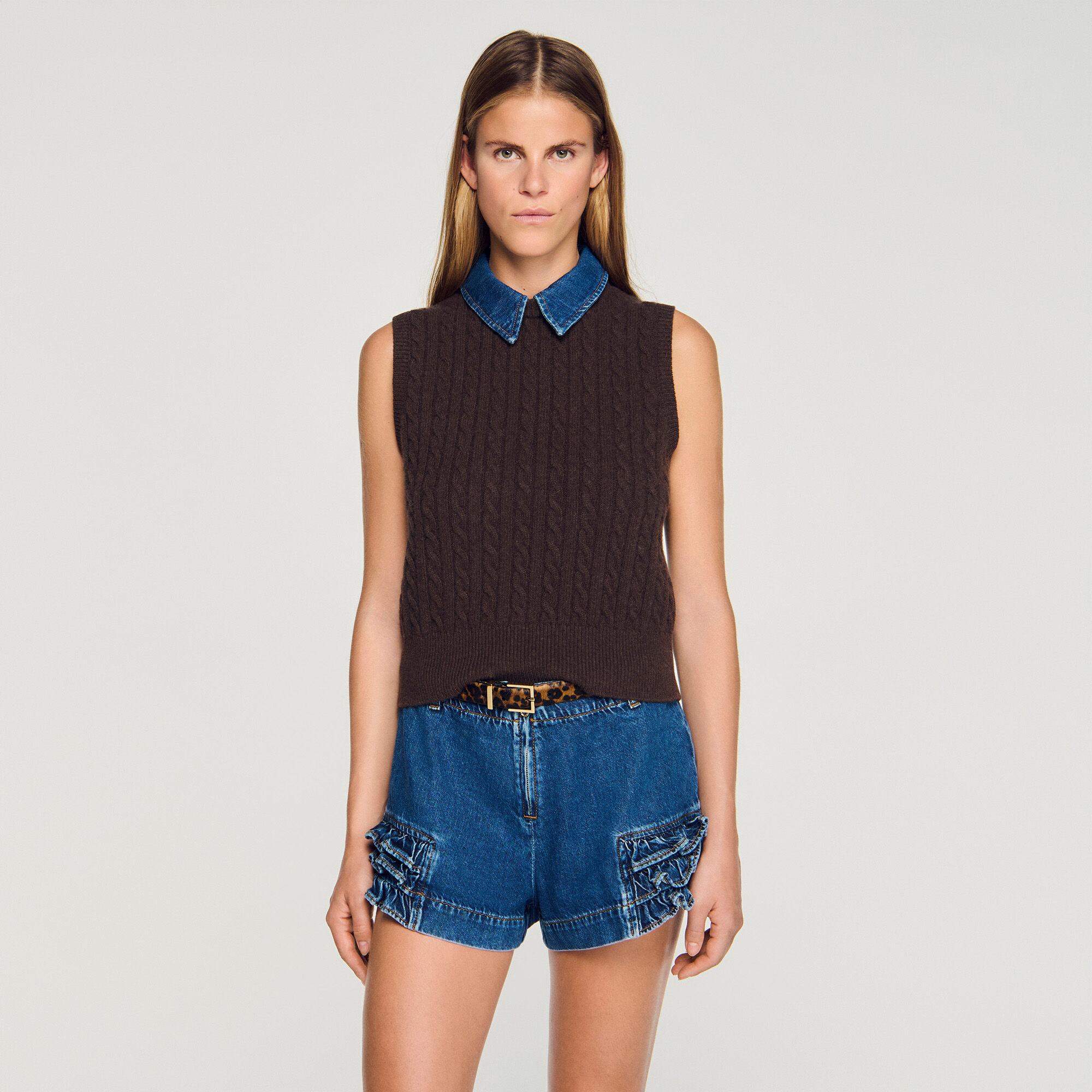 Knit and denim jumper