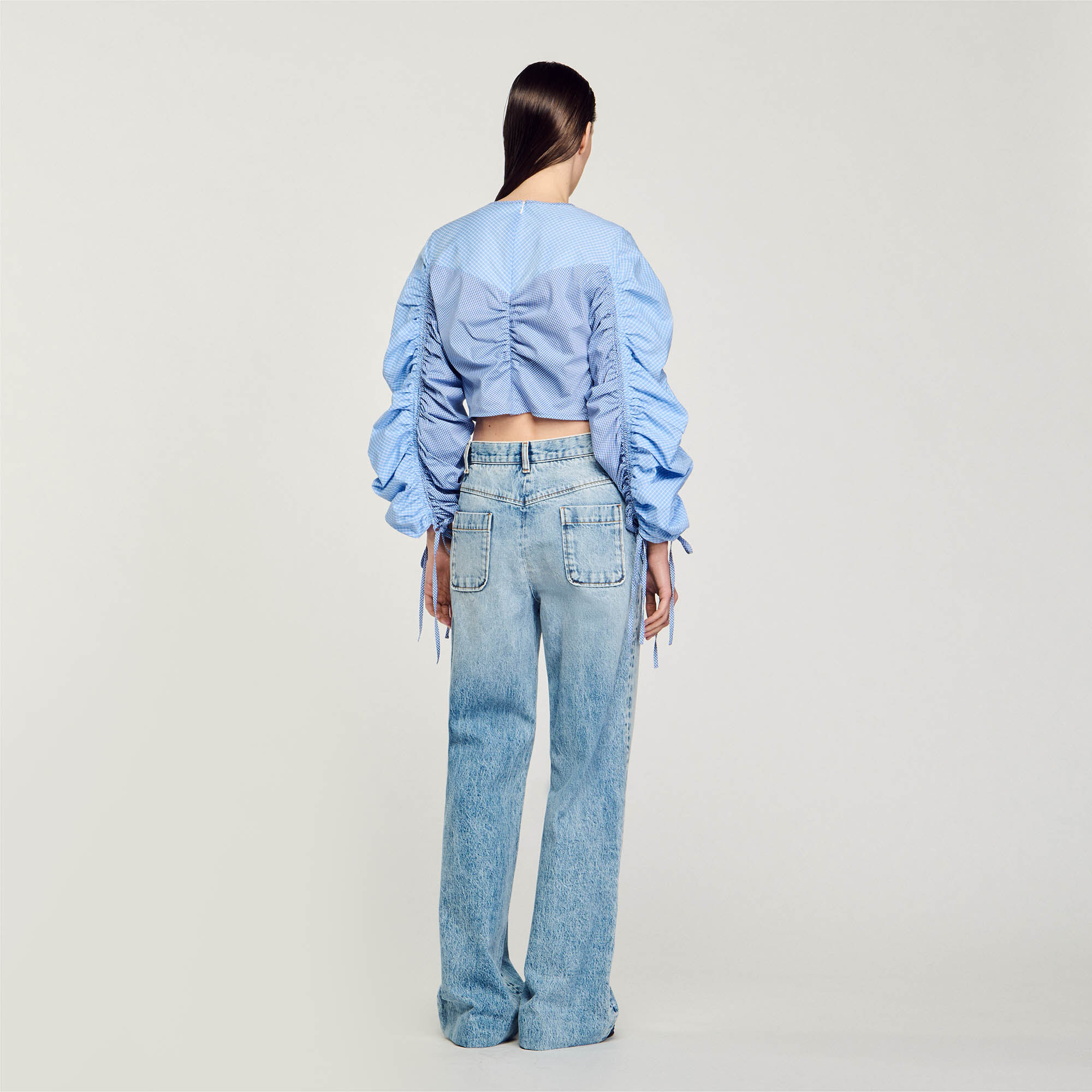 Patterned top with drawstrings