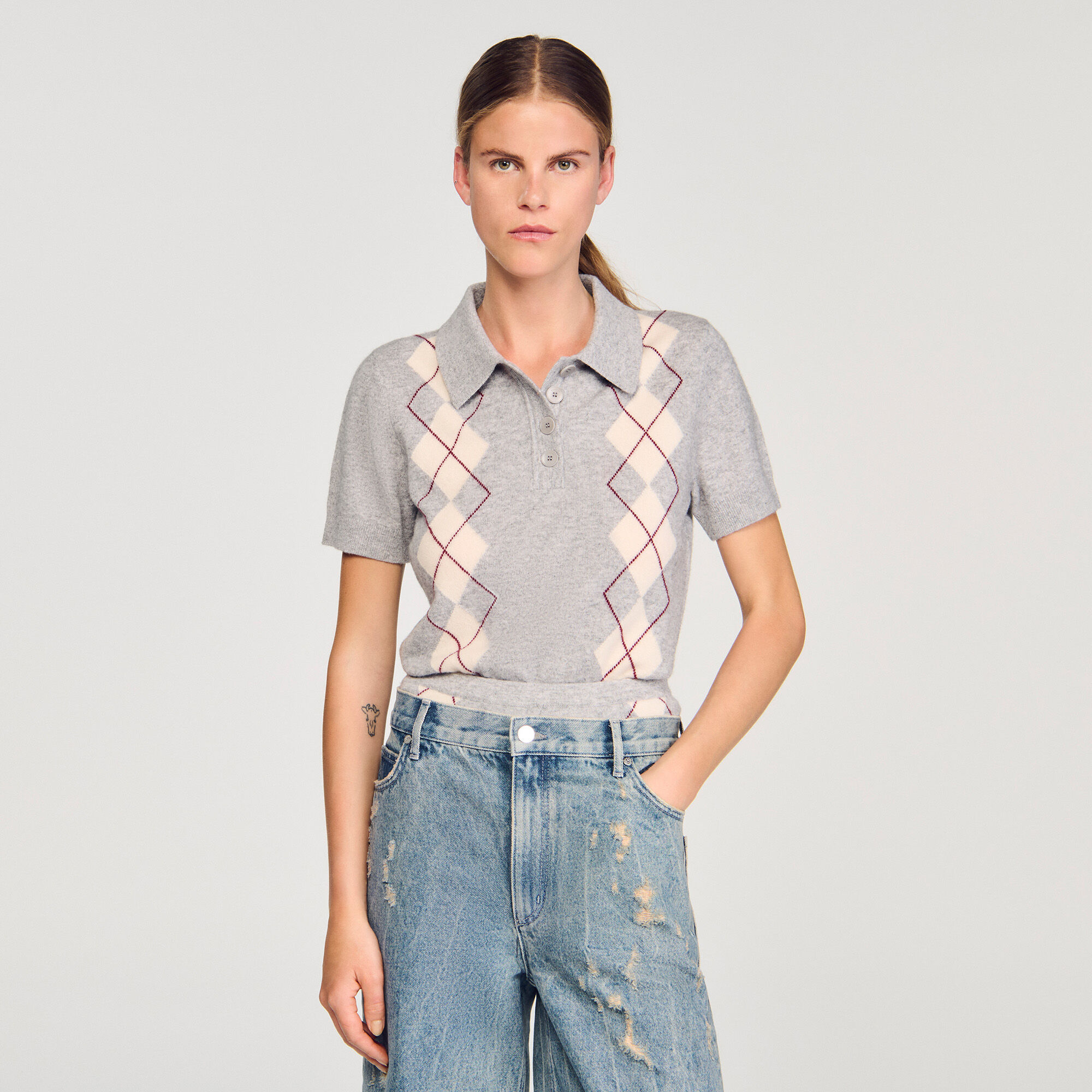 Argyle polo-neck jumper