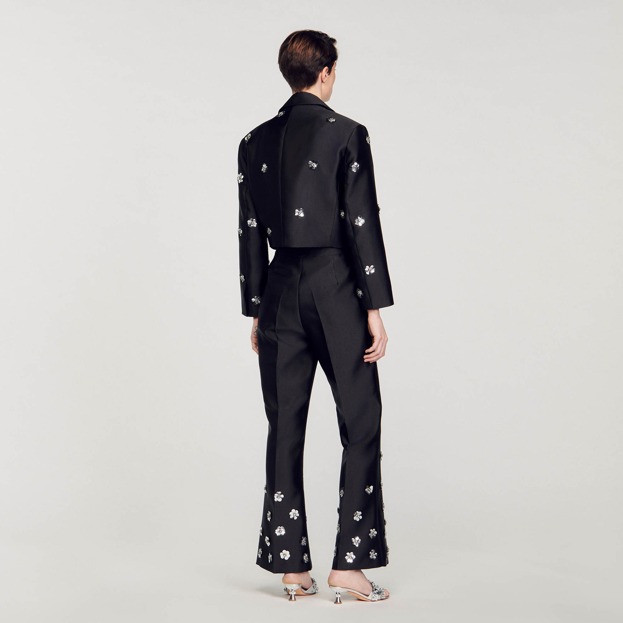Satin-look sequin trousers