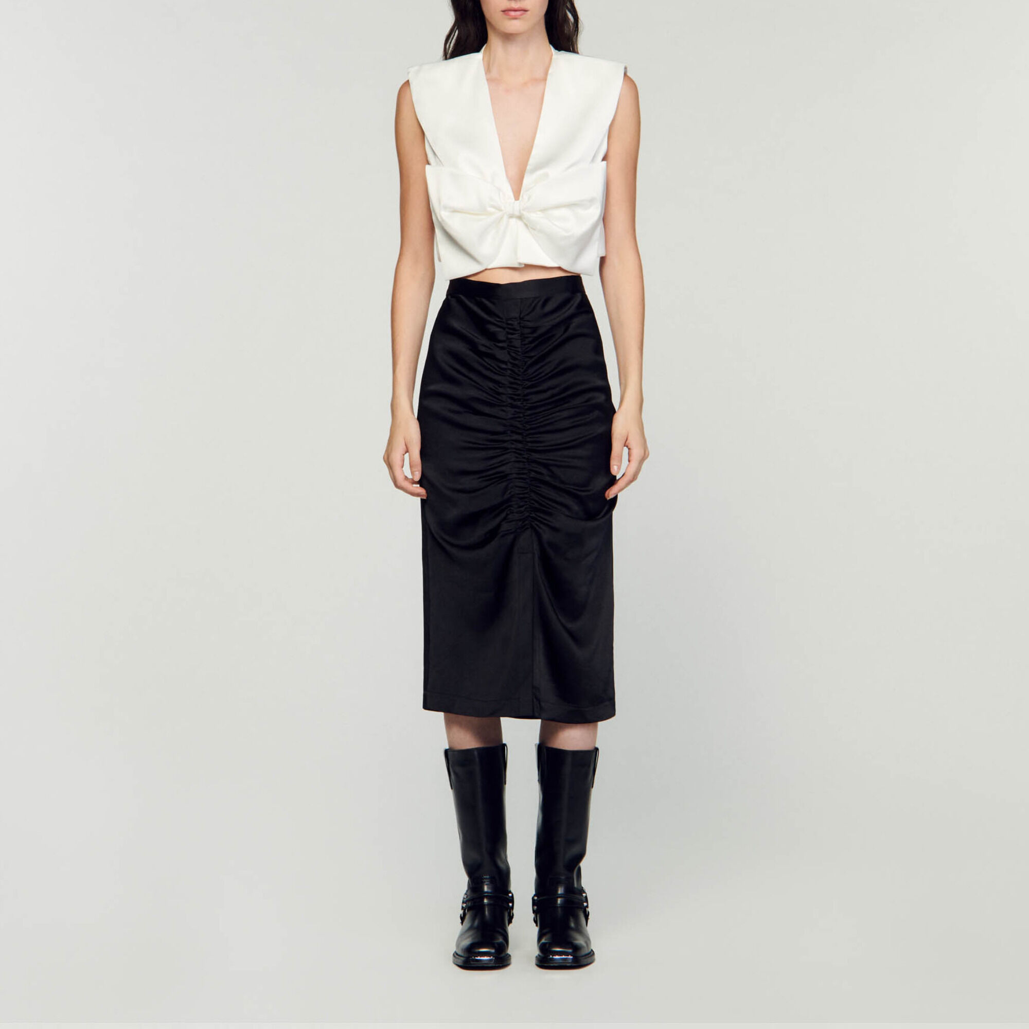 Satin-effect midi skirt