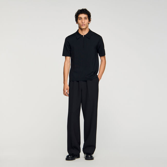 Knitted polo shirt with zip collar