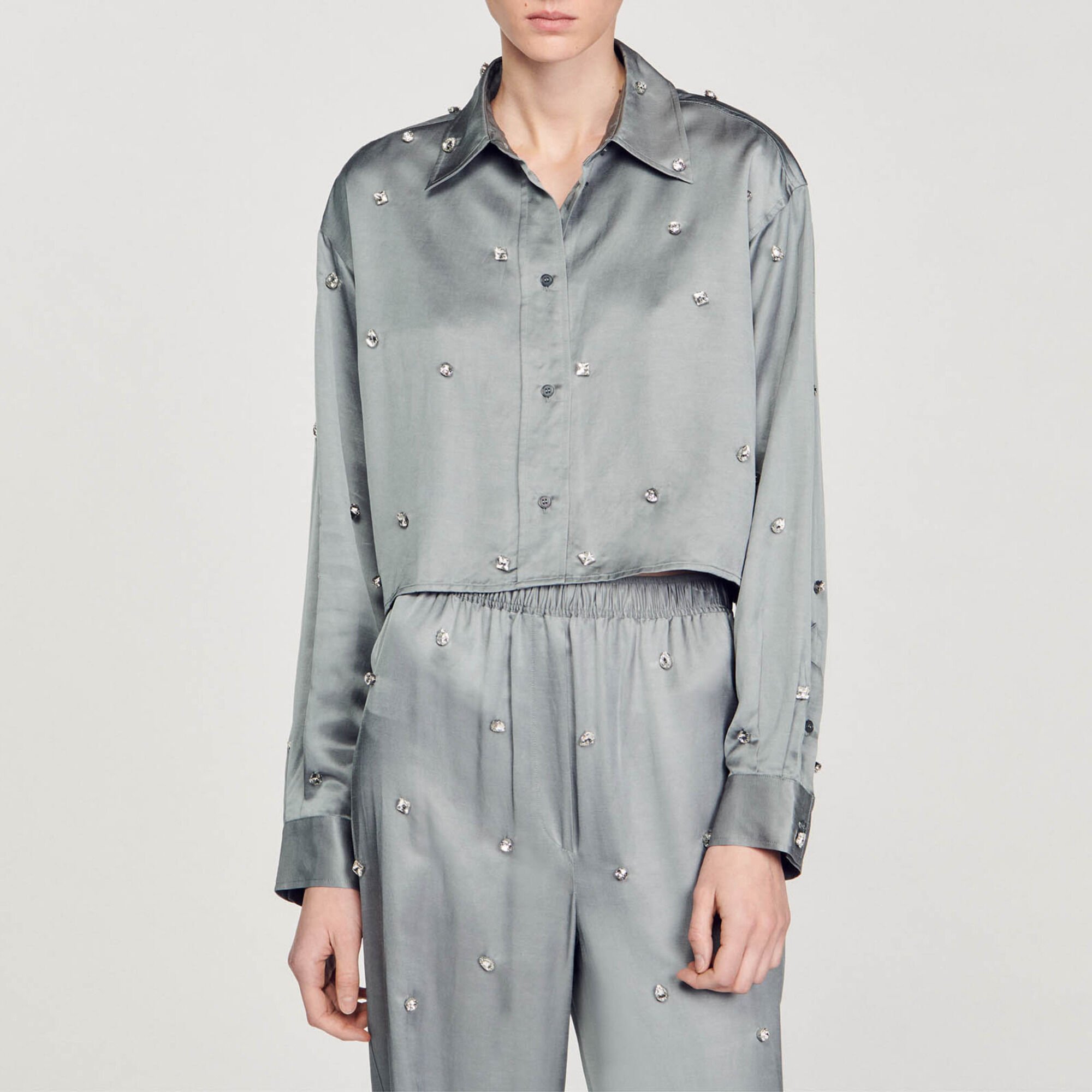 Satiny rhinestone shirt