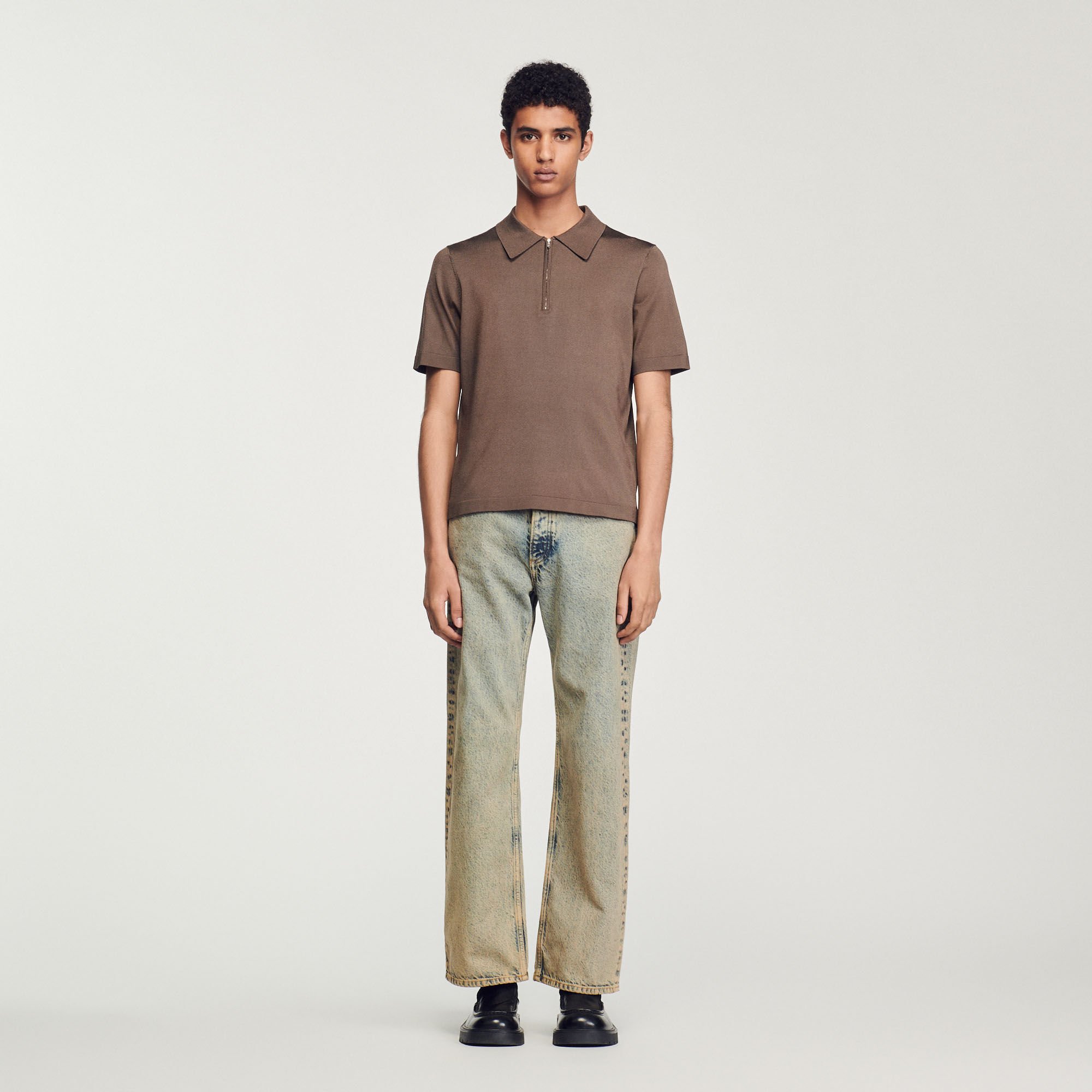 Knitted polo shirt with zip collar
