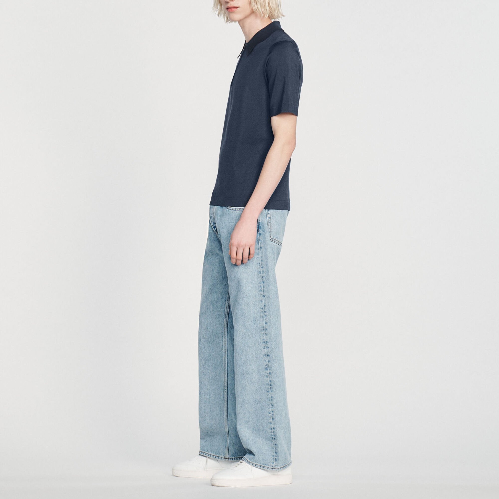 Knitted polo shirt with zip collar