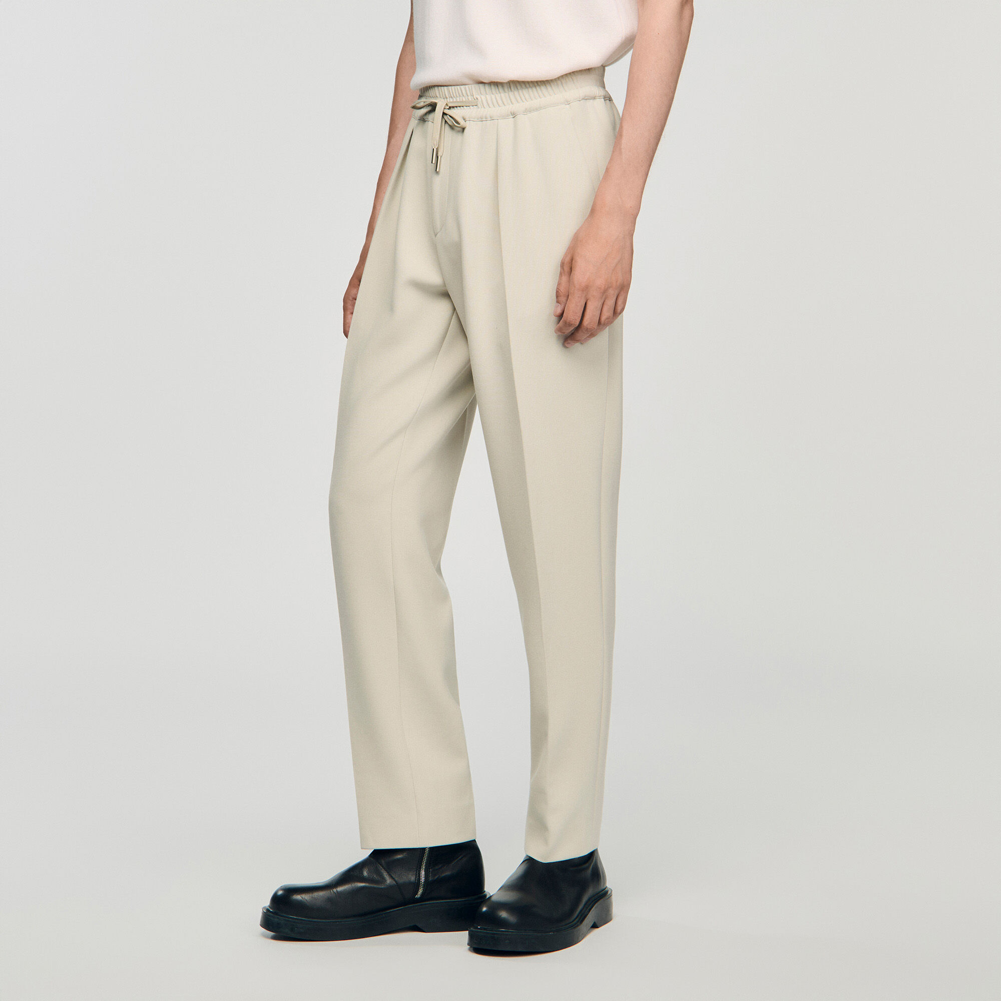 Elasticated straight-leg trousers