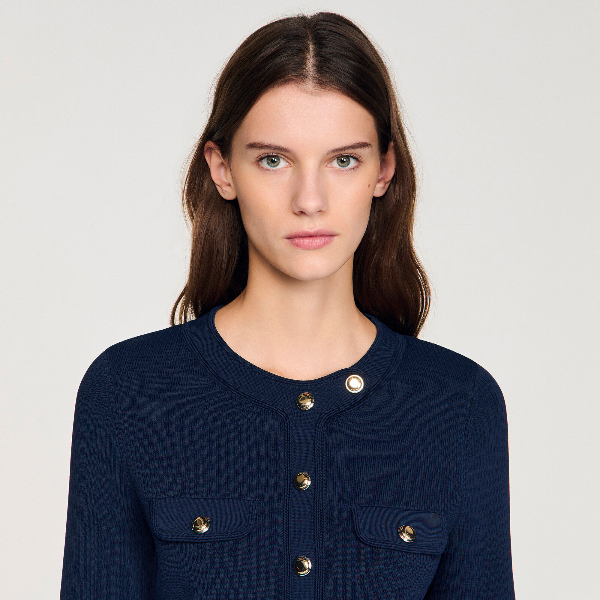 Cropped rib knit cardigan