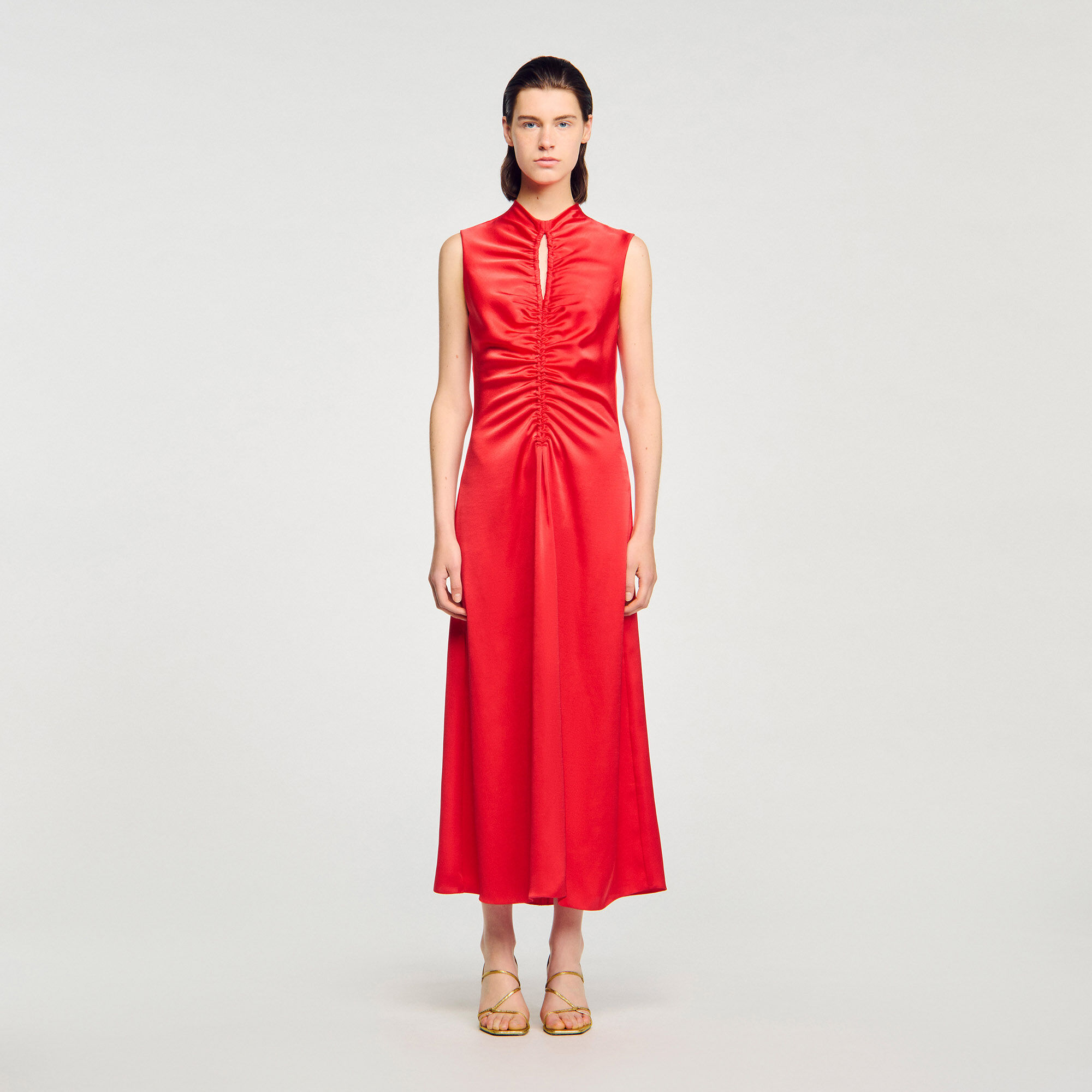 Draped satin-effect dress