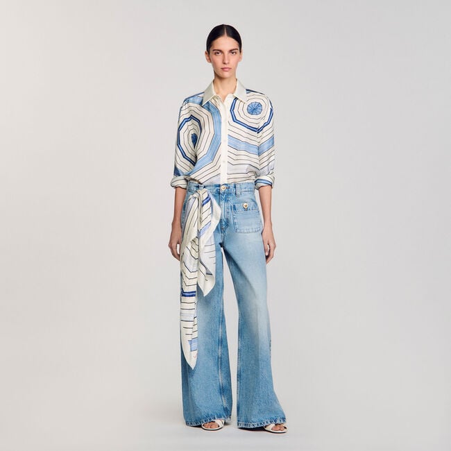 Spiral-motif silk shirt