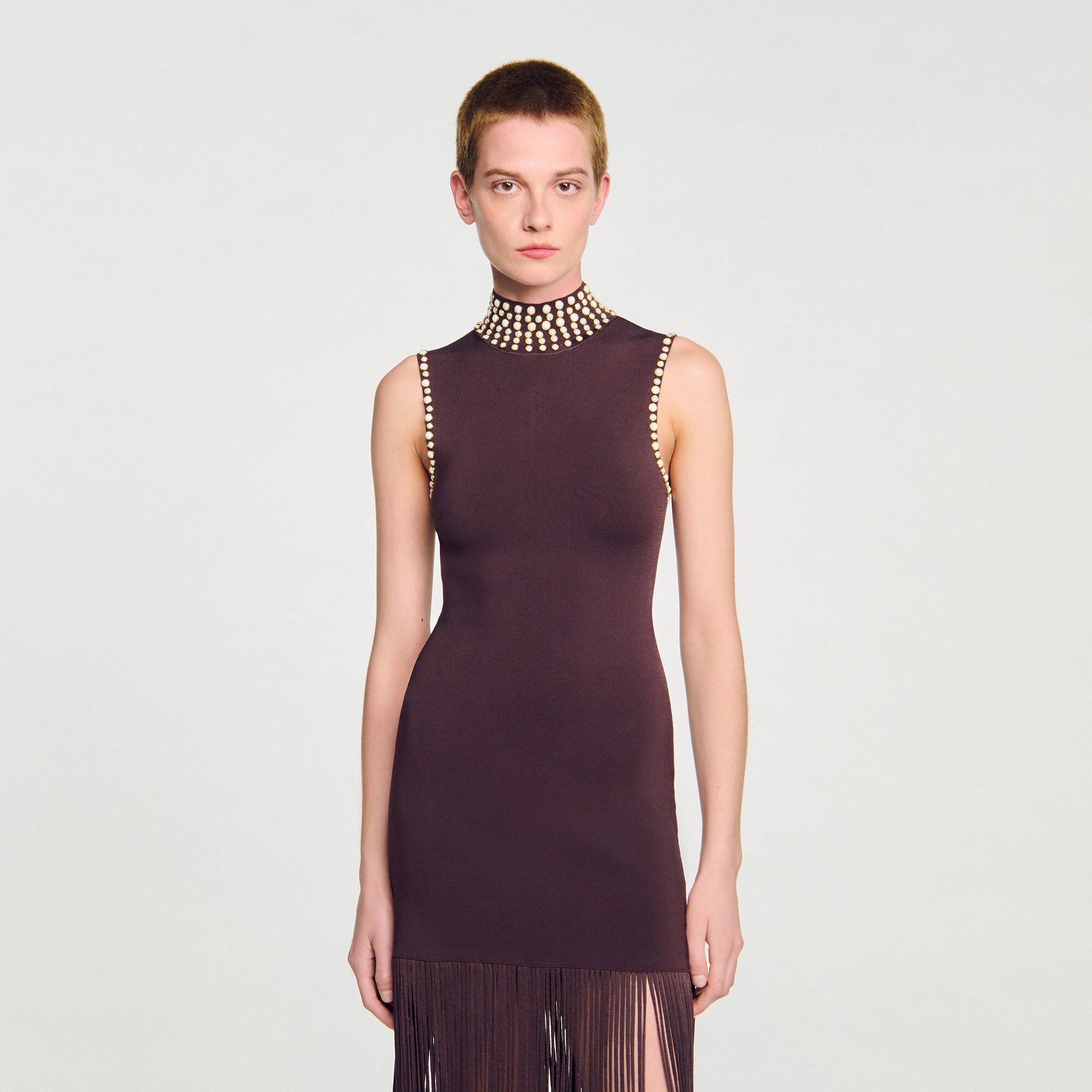 Fringed knit maxi dress