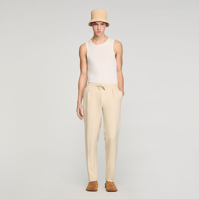 Elasticated straight-leg trousers