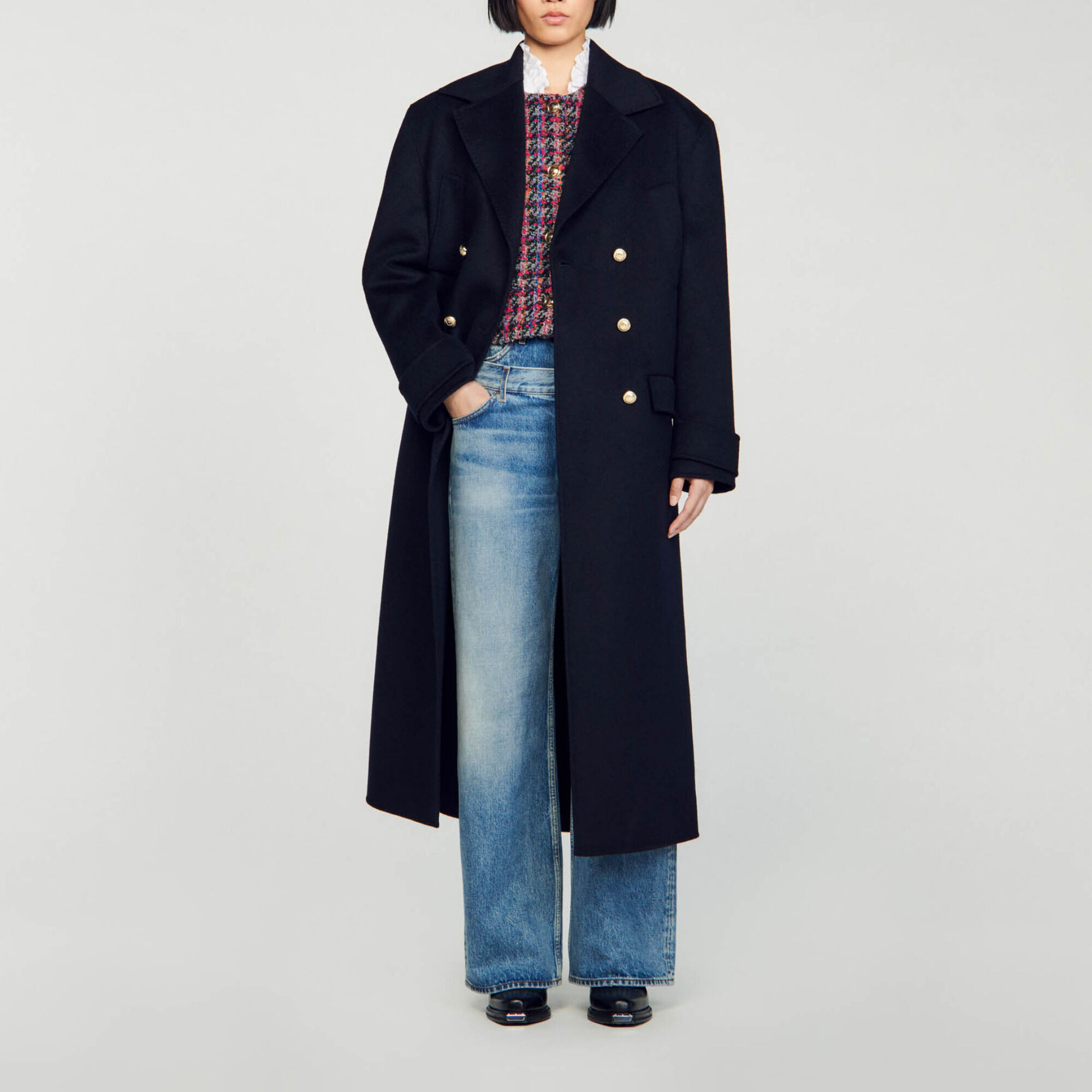 Navy wool top long coat