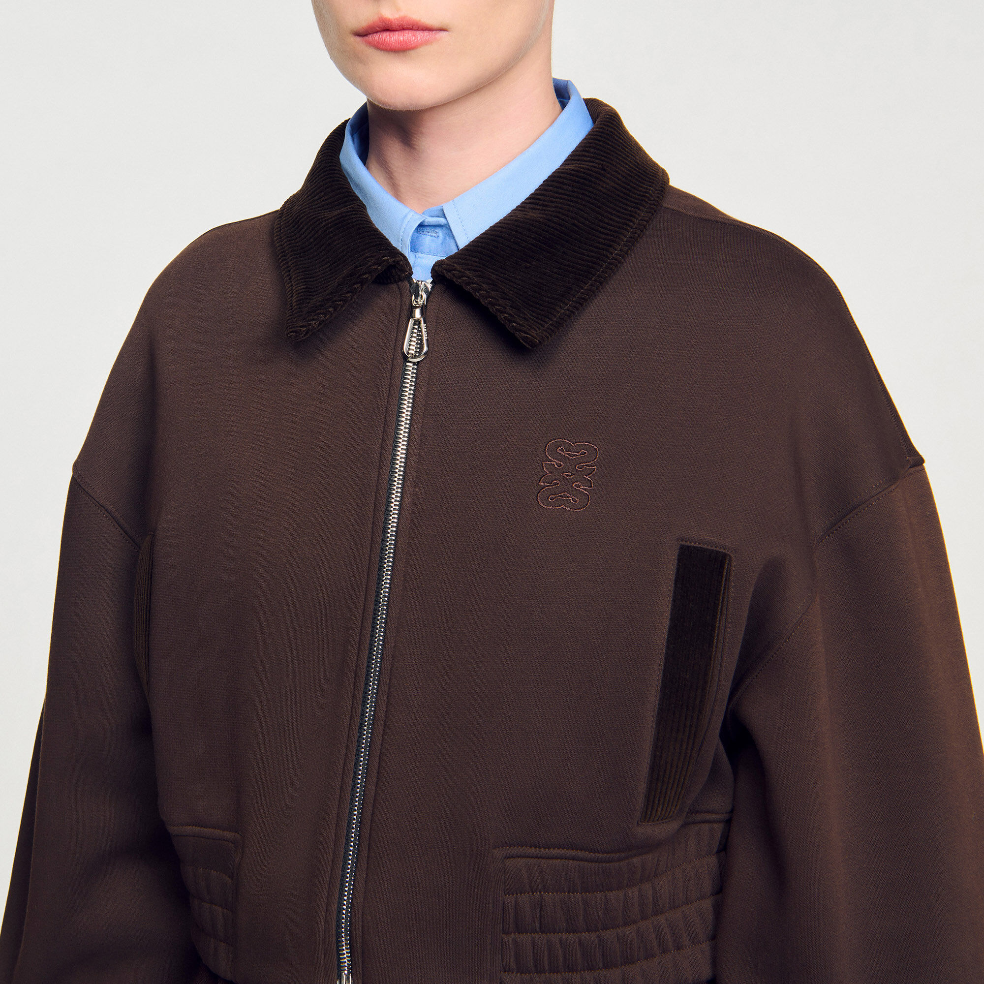 Cropped dual-fabric sweatshirt