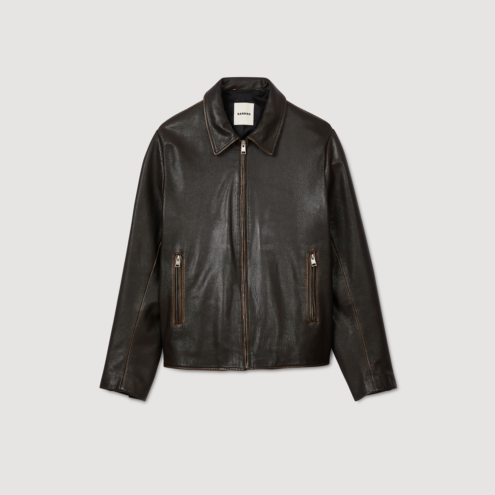 Distressed-look leather jacket
