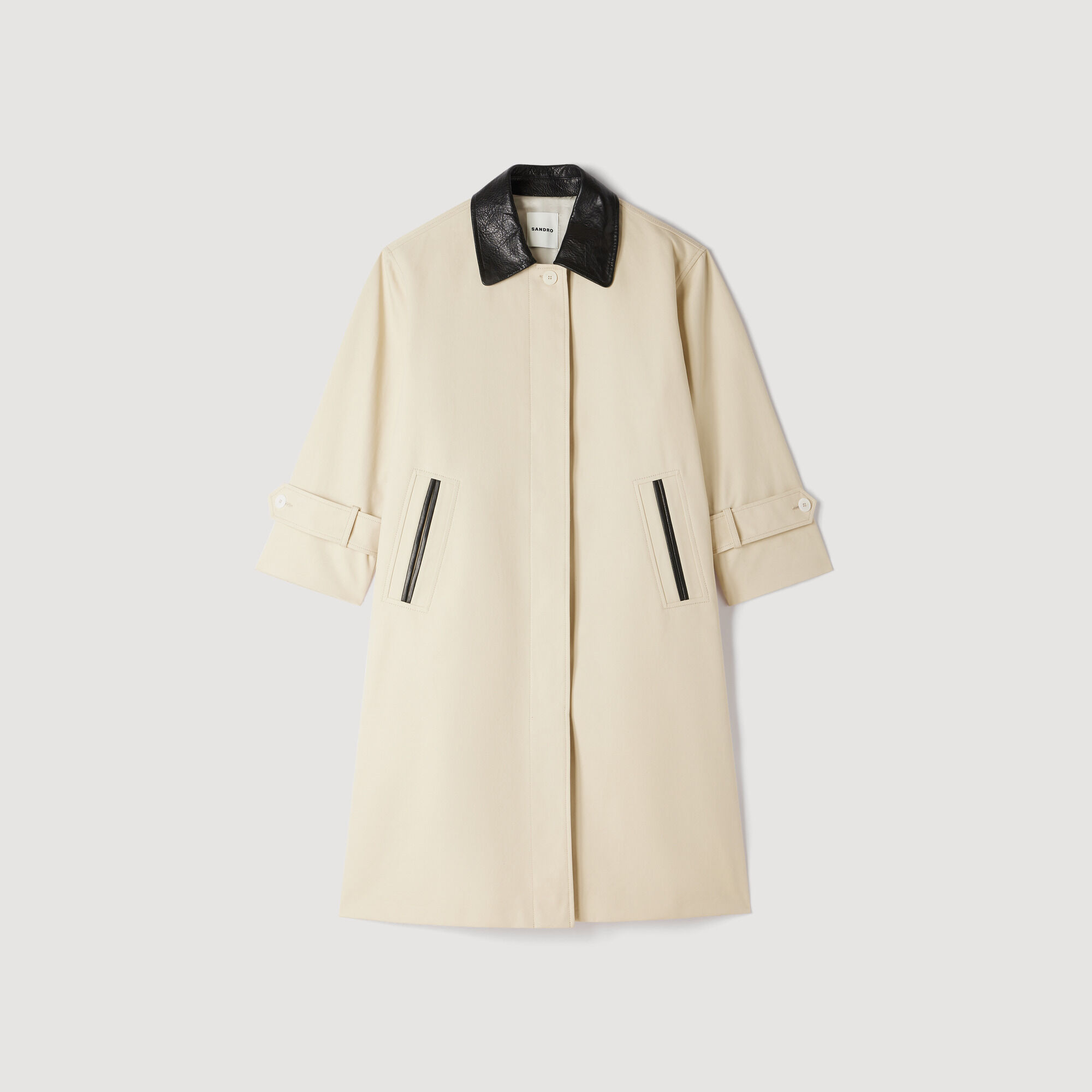 Long coat with leather collar