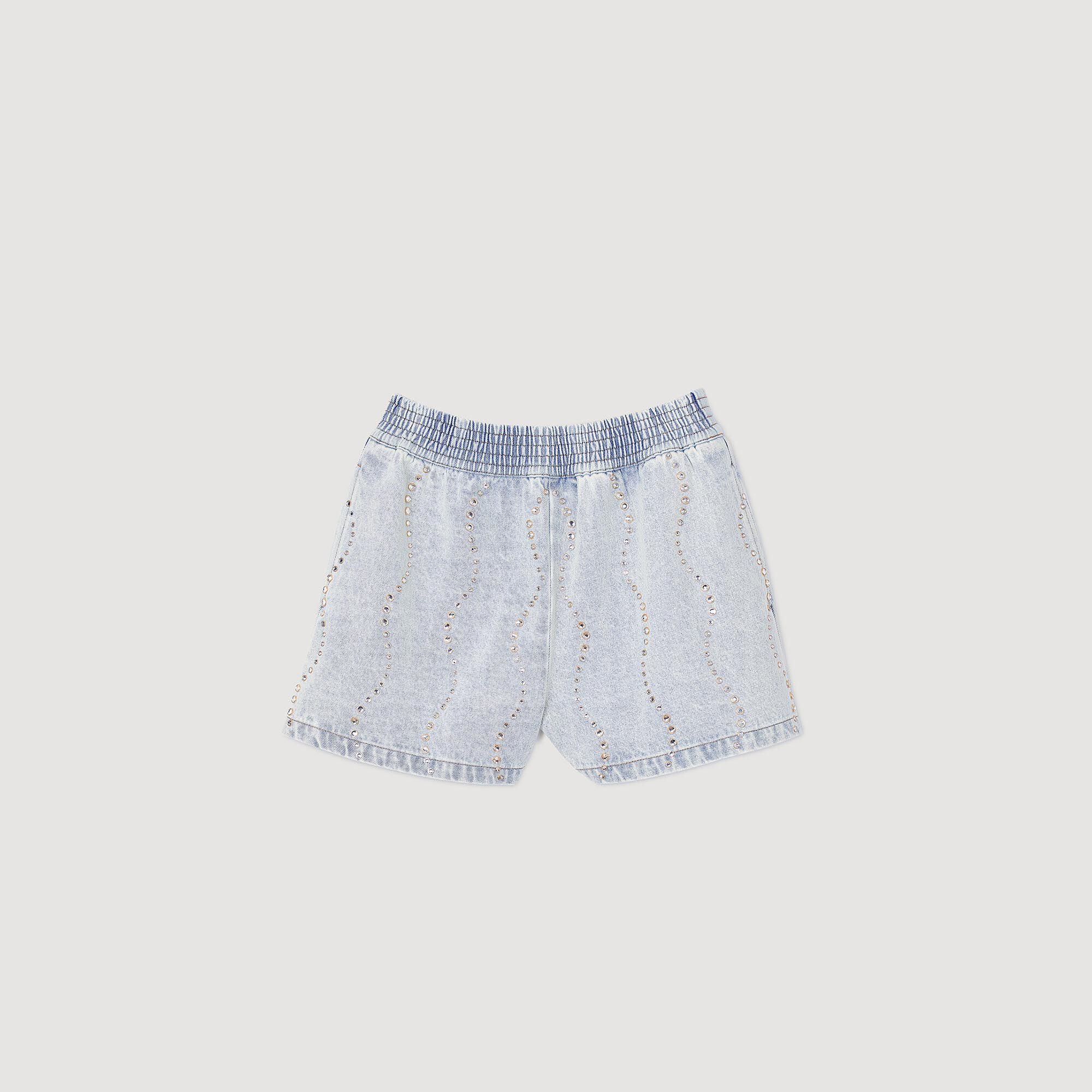 Beaded and rhinestone denim shorts