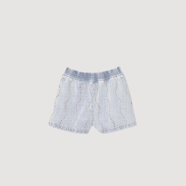 Beaded and rhinestone denim shorts