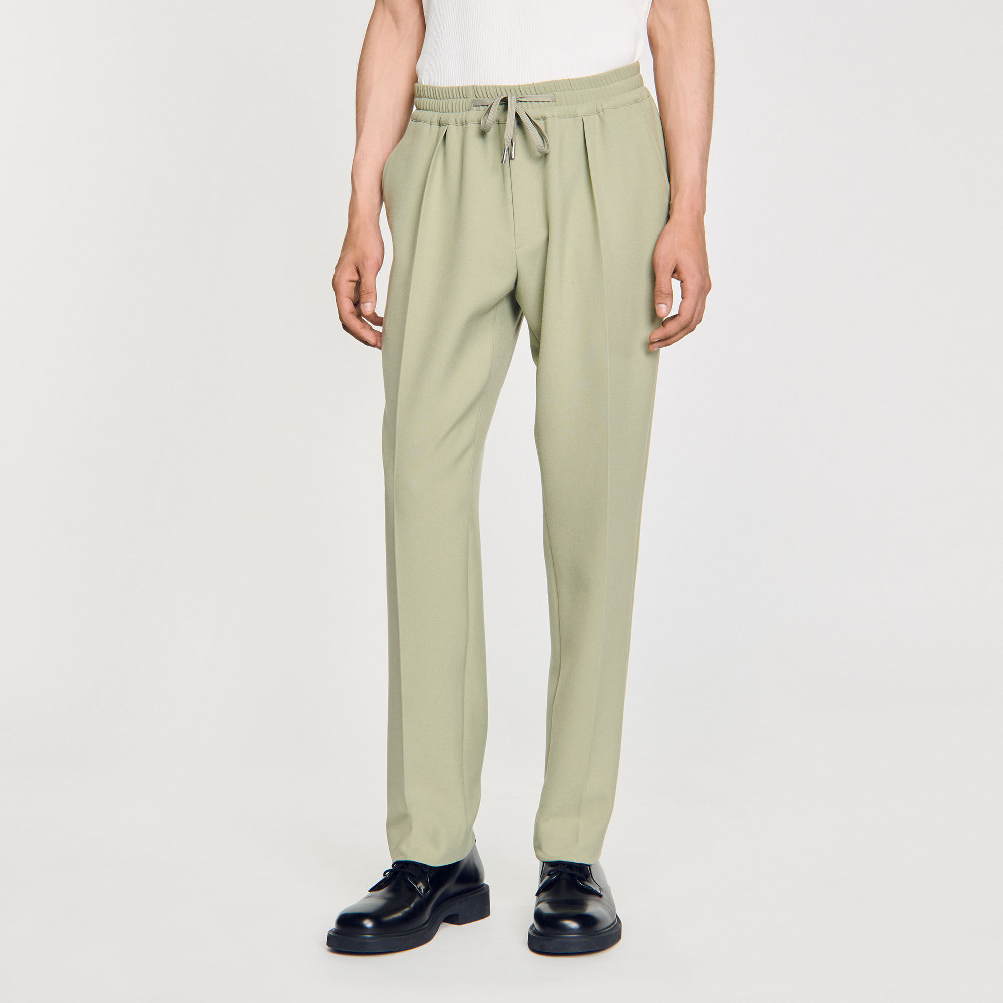 Elasticated straight-leg trousers