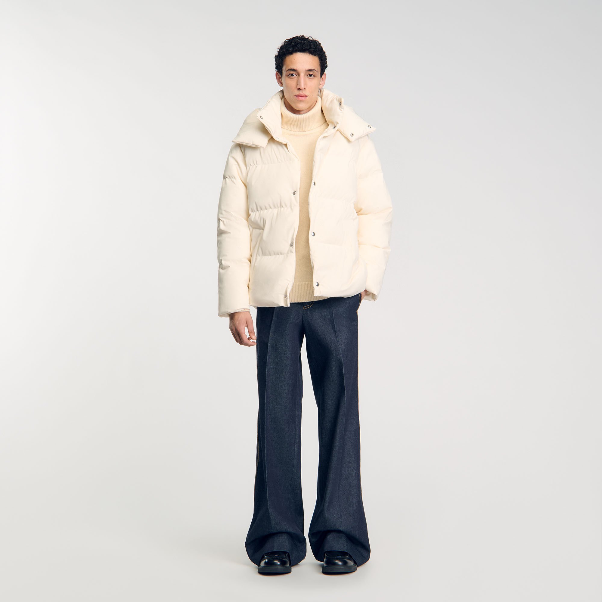 Quilted puffer jacket white beige for Men Sandro Paris