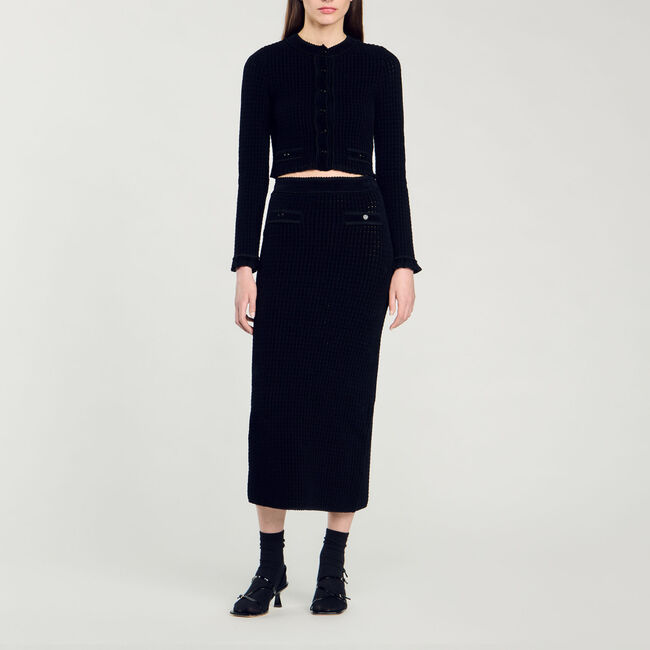 Velvet knit midi skirt