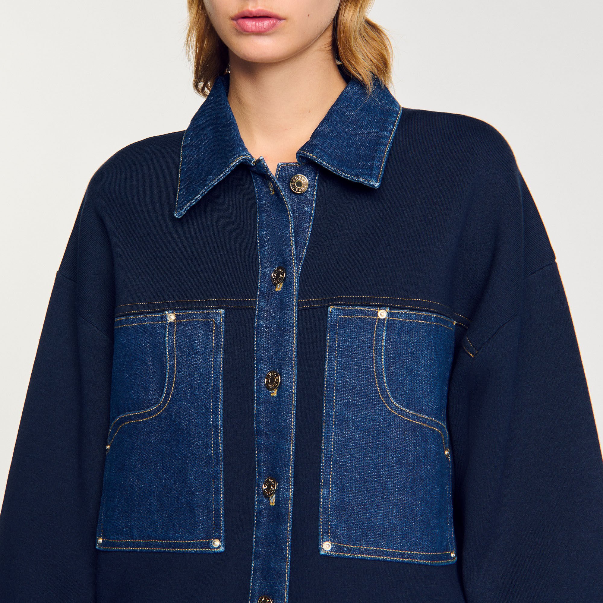 Denim detail cardigan