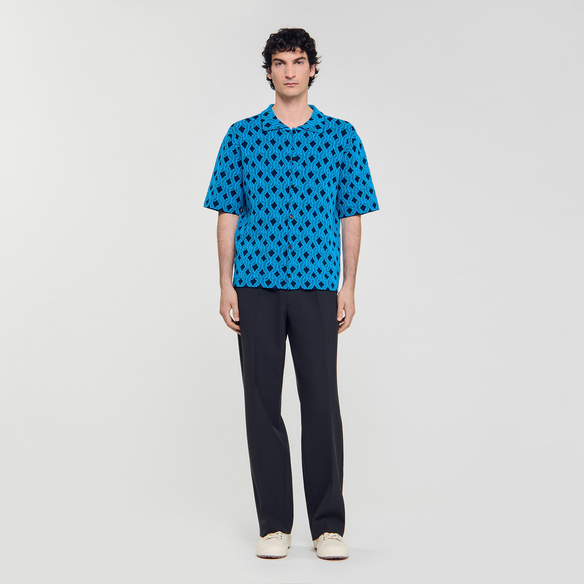 Rope jacquard cardigan shirt