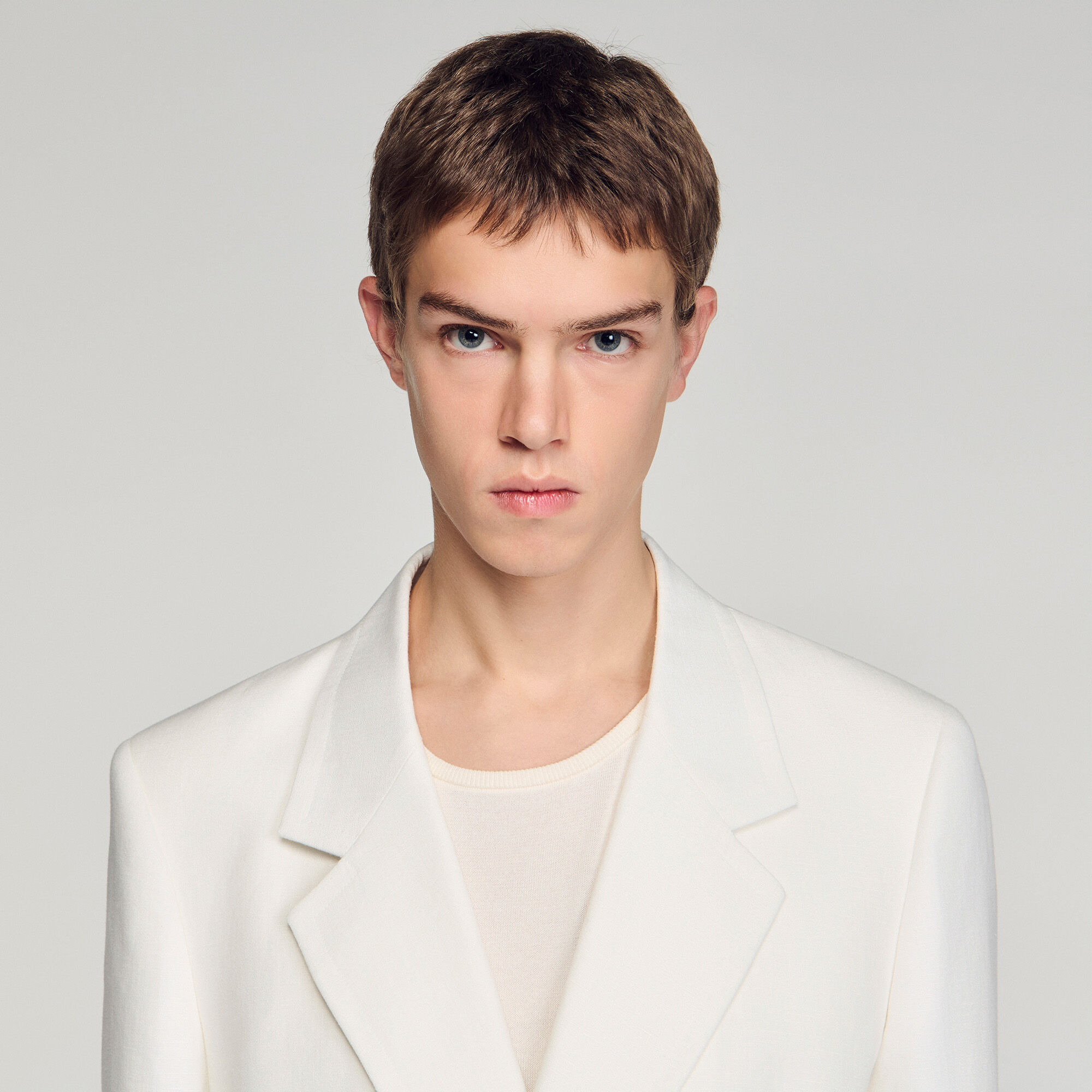 Double-breasted linen suit jacket