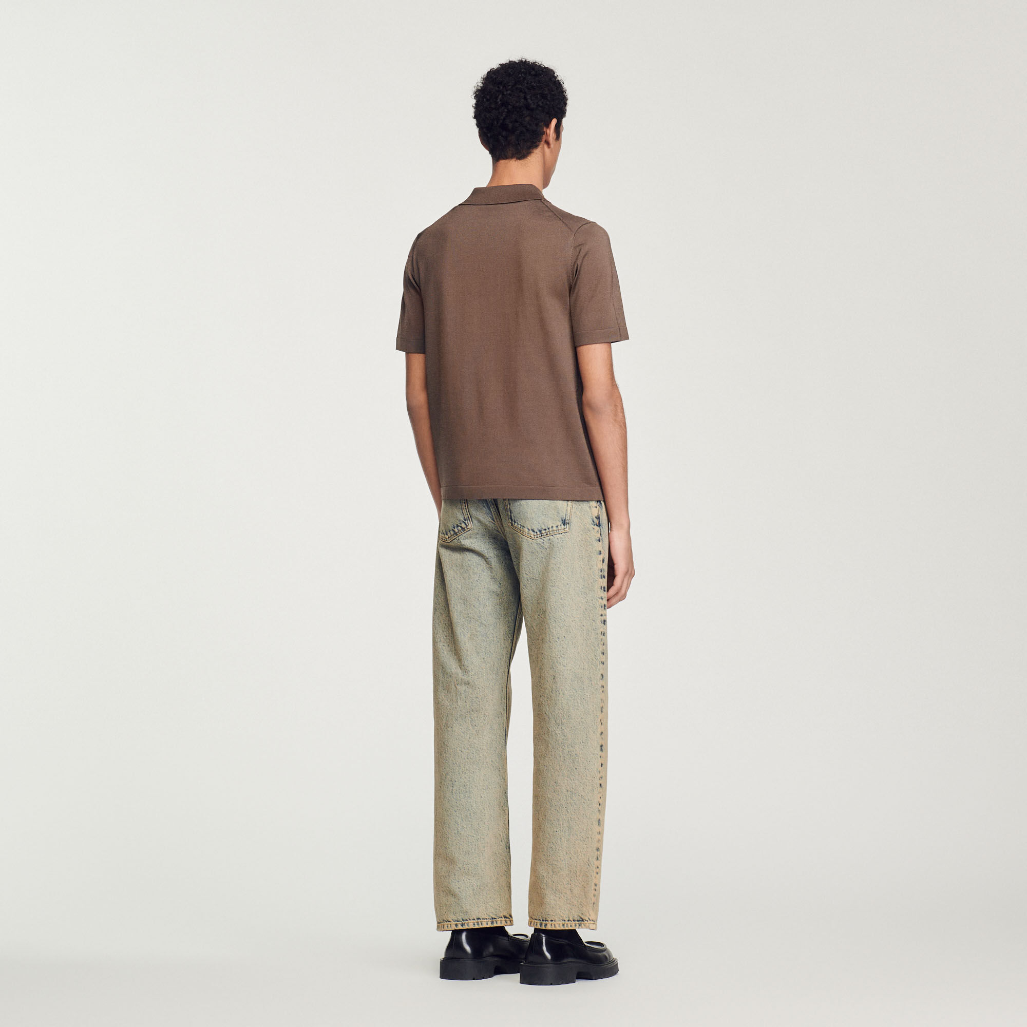 Knitted polo shirt with zip collar