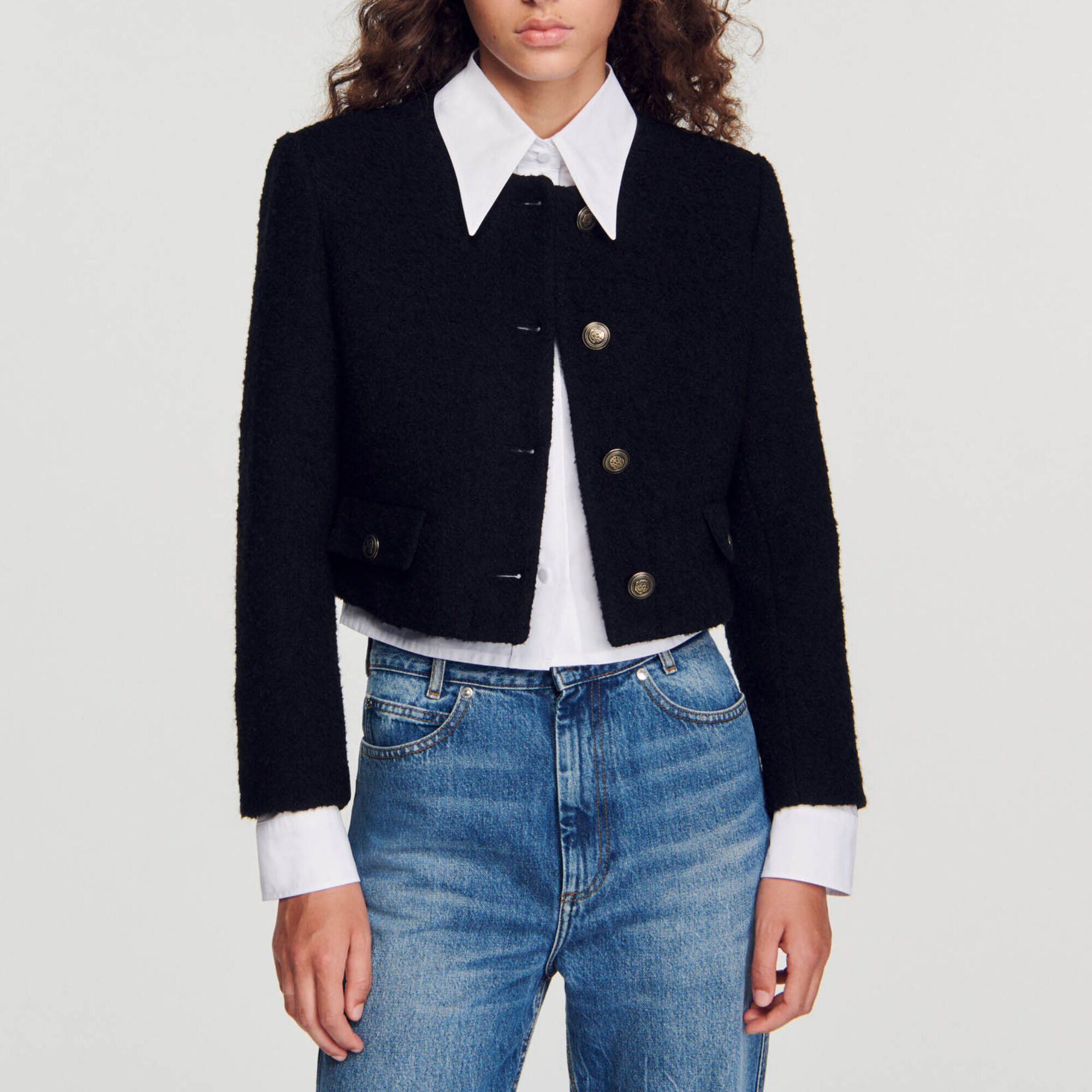 Cropped bouclé wool jacket