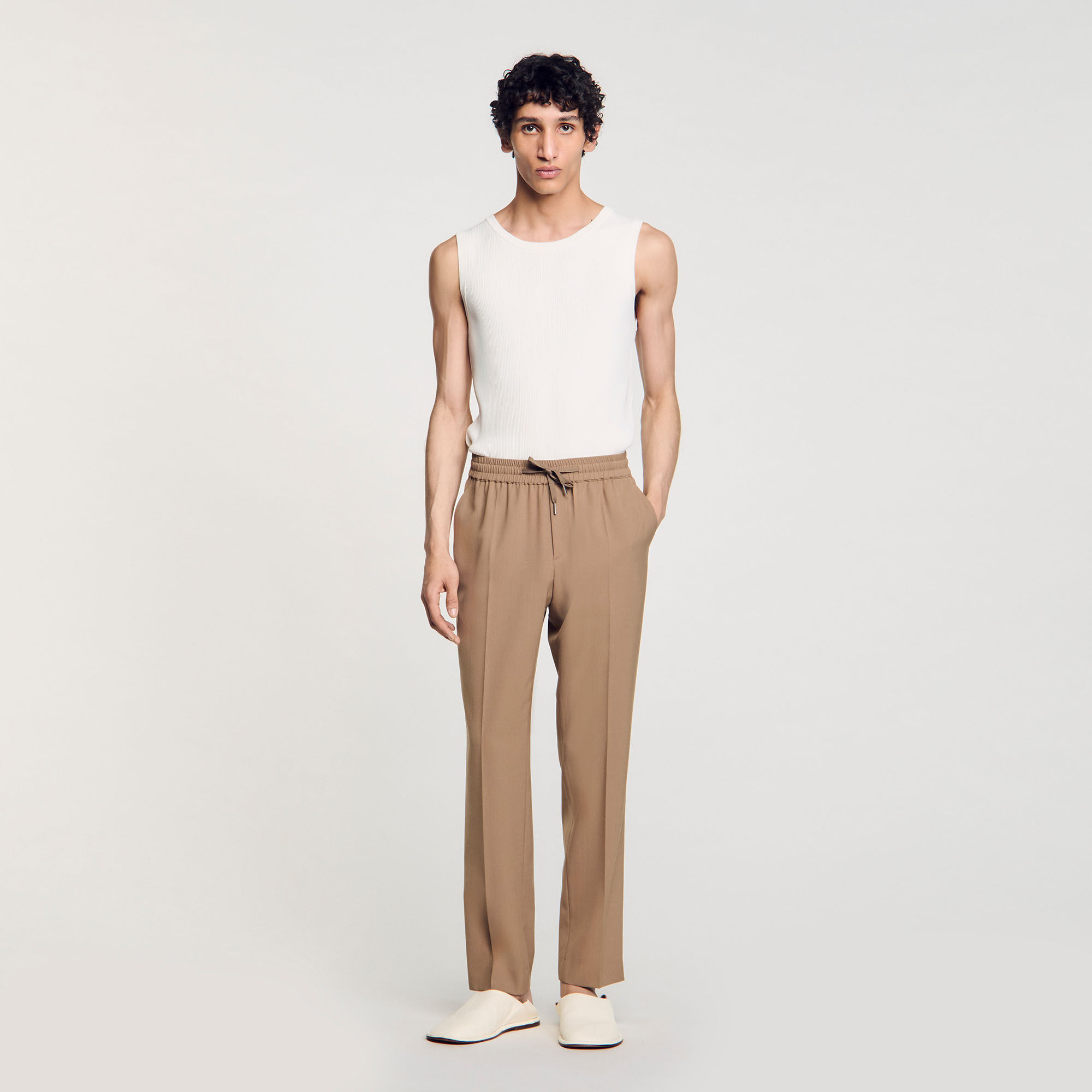 Elasticated straight-leg trousers