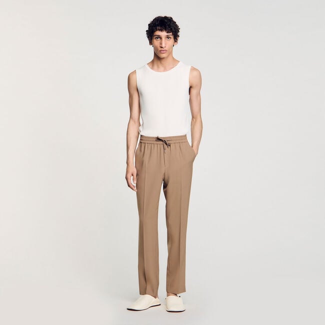 Elasticated straight-leg trousers